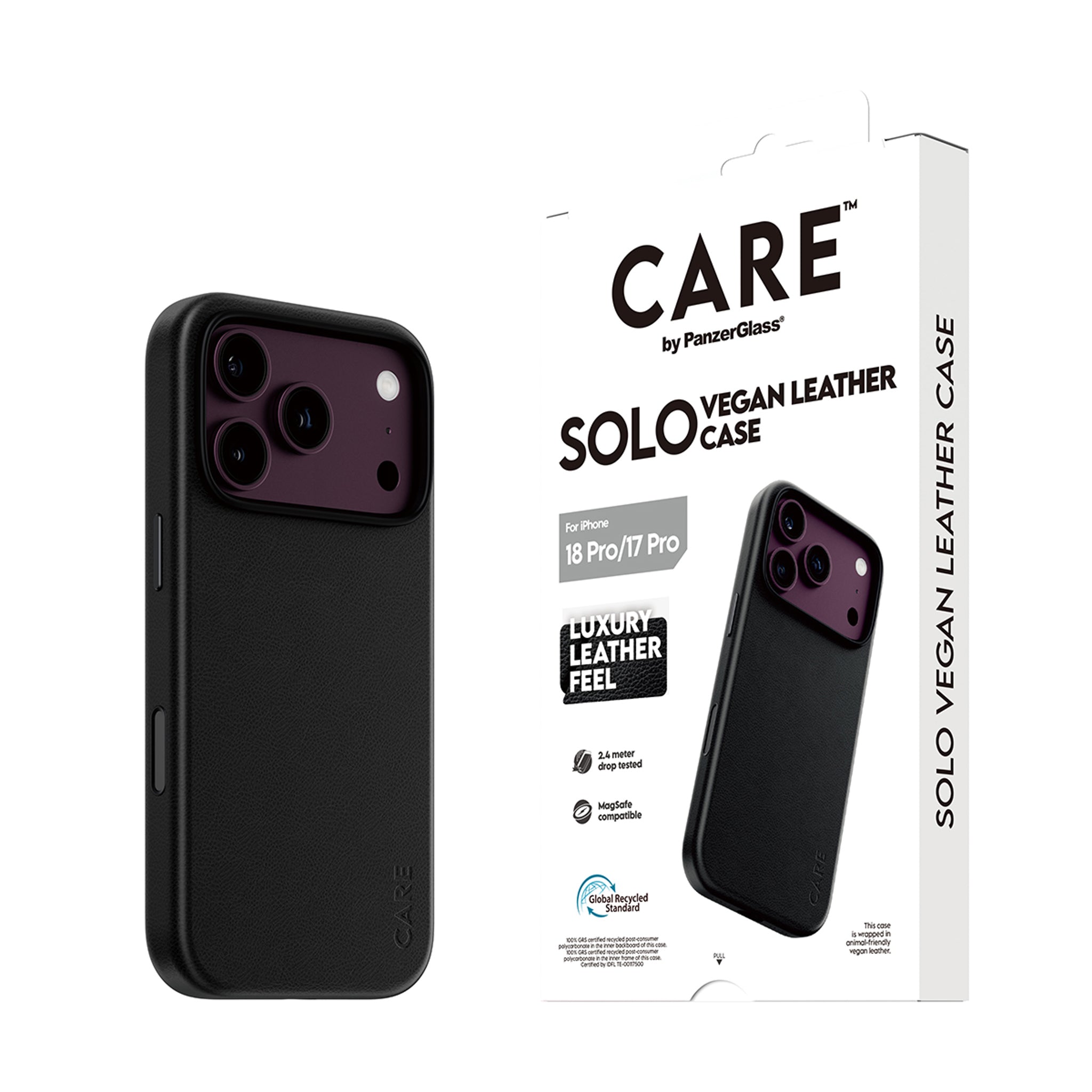 CARE™ by PanzerGlass® Solo Vegan Leather Case Black w. MagSafe iPhone 18 Pro | 17 Pro