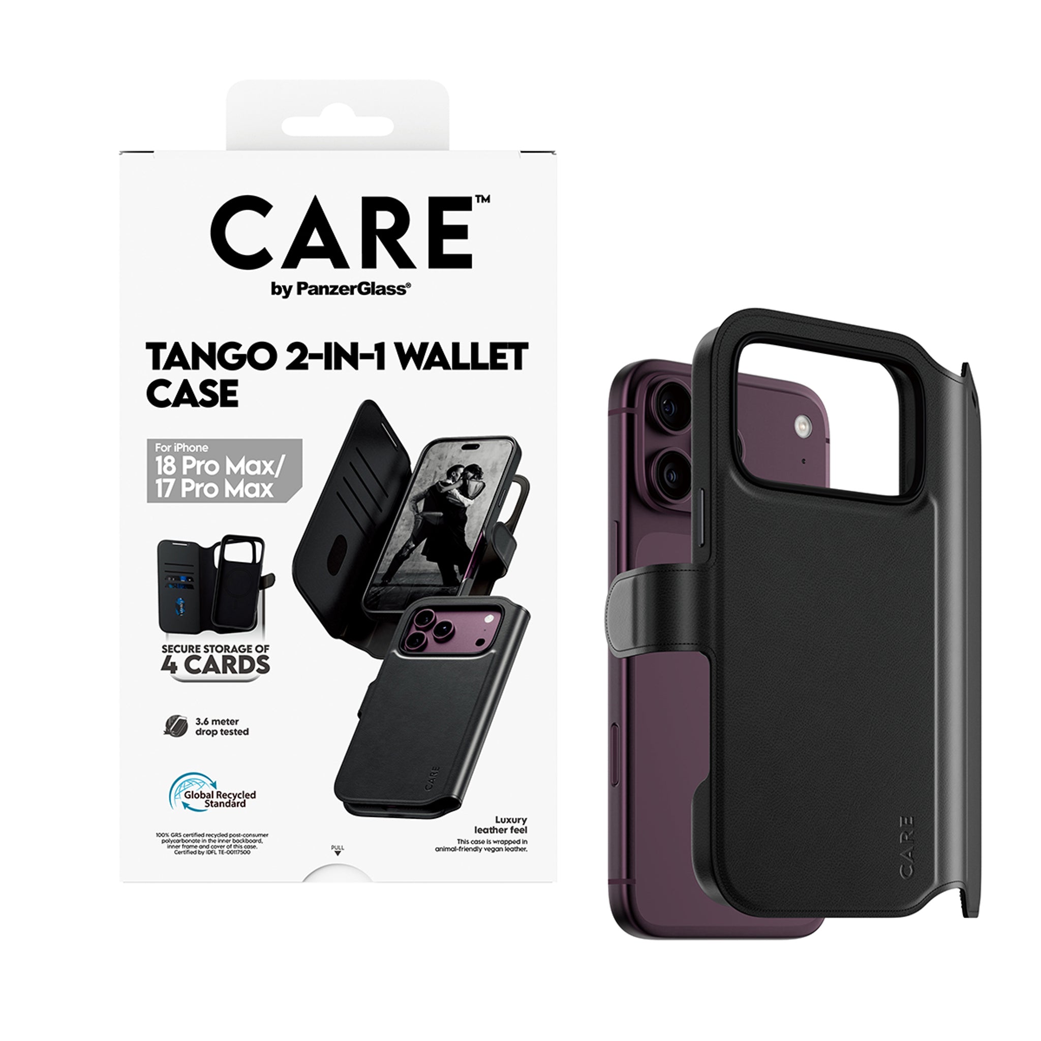 CARE™ by PanzerGlass® Tango 2-in-1 Wallet Case Black w. MagSafe iPhone 18 Pro Max | 17 Pro Max