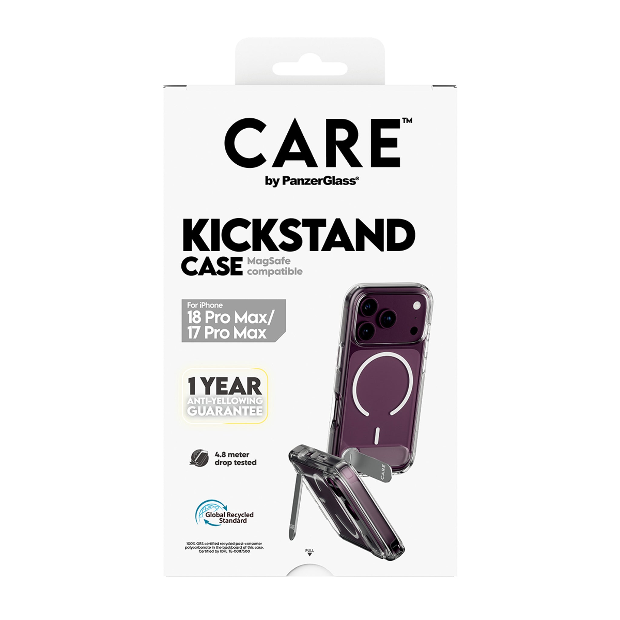 CARE™ by PanzerGlass® Kickstand Case Transparent w. White MagSafe iPhone 18 Pro Max | 17 Pro Max