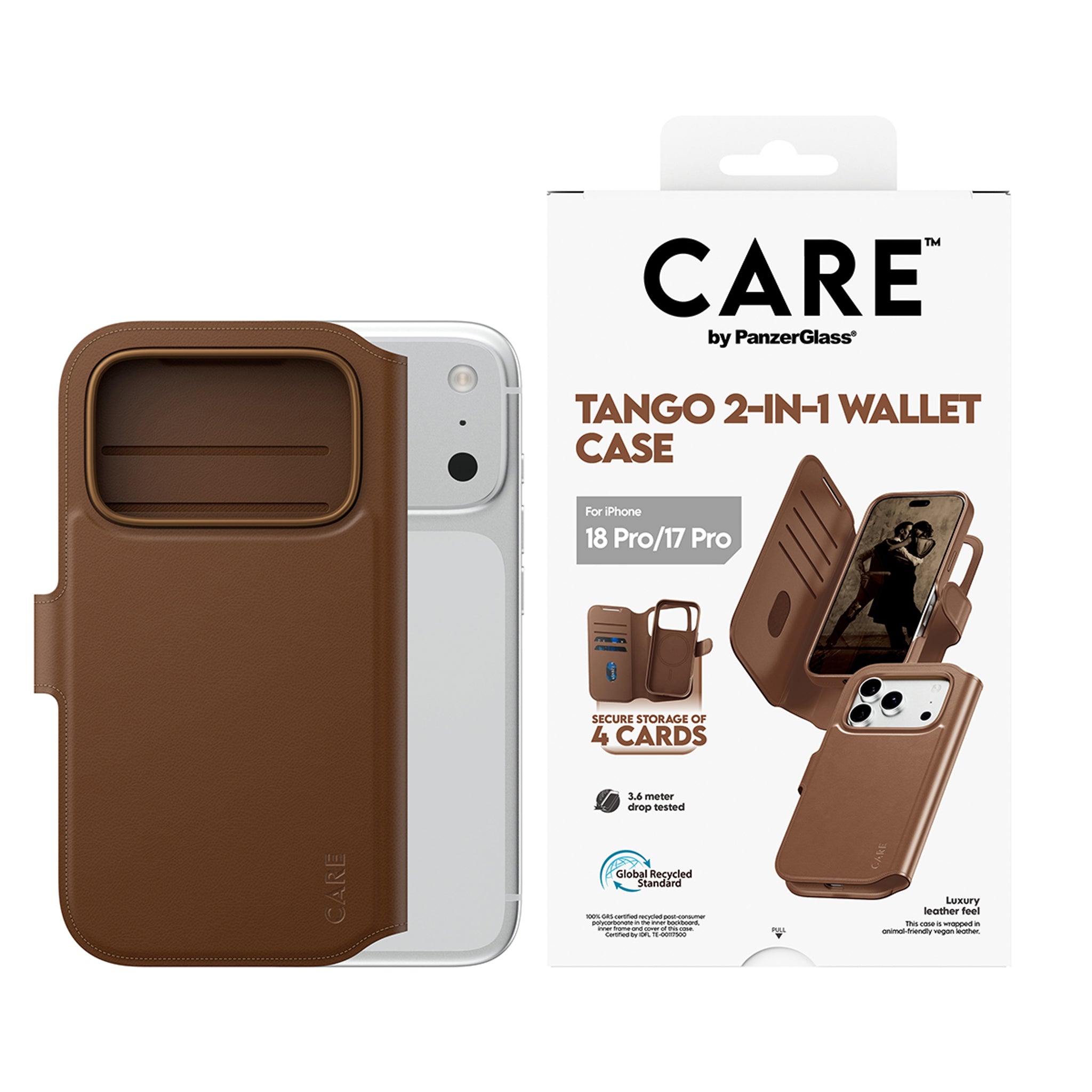 CARE™ by PanzerGlass® Tango 2-in-1 Wallet Case Brown w. MagSafe iPhone 18 Pro | 17 Pro