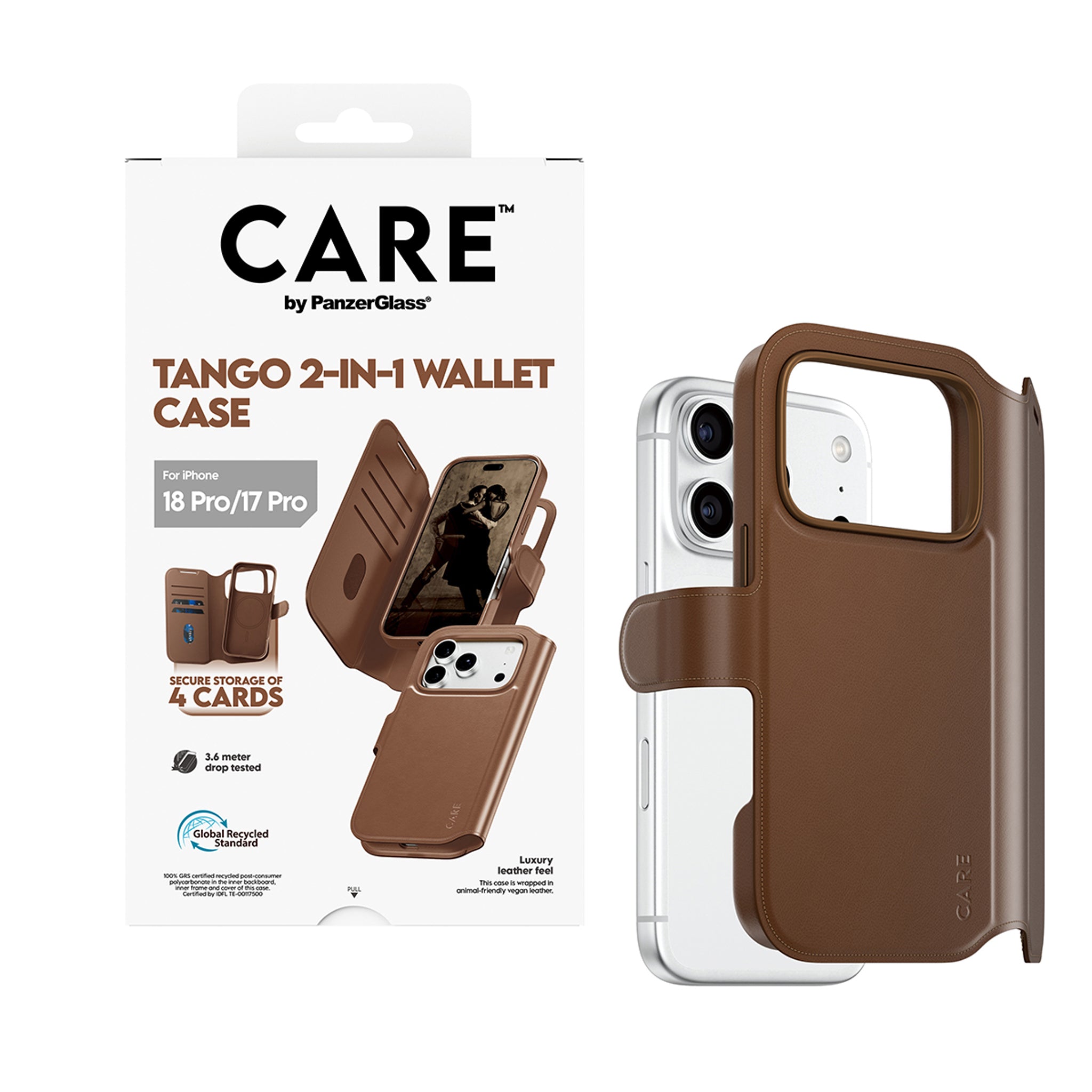 CARE™ by PanzerGlass® Tango 2-in-1 Wallet Case Brown w. MagSafe iPhone 18 Pro | 17 Pro
