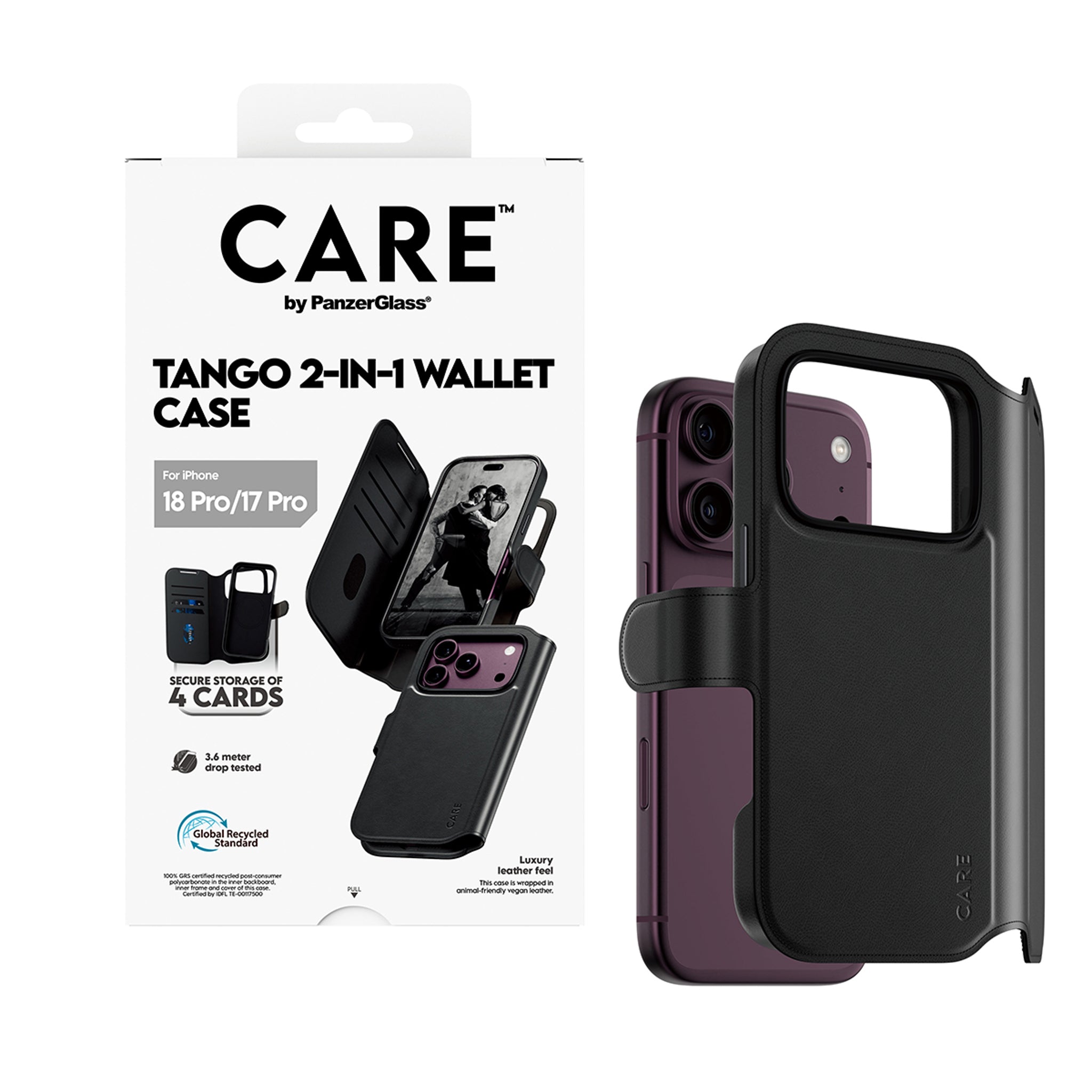 CARE™ by PanzerGlass® Tango 2-in-1 Wallet Case Black w. MagSafe iPhone 18 Pro | 17 Pro