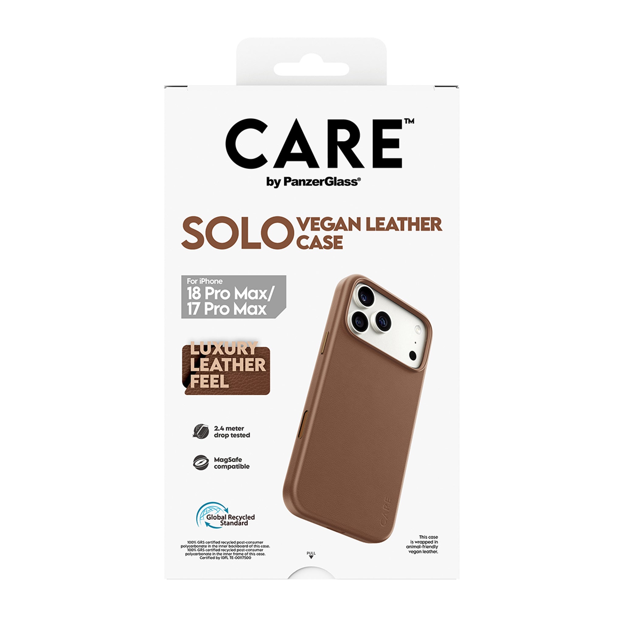 CARE™ by PanzerGlass® Solo Vegan Leather Case Brown w. MagSafe iPhone 18 Pro Max | 17 Pro Max