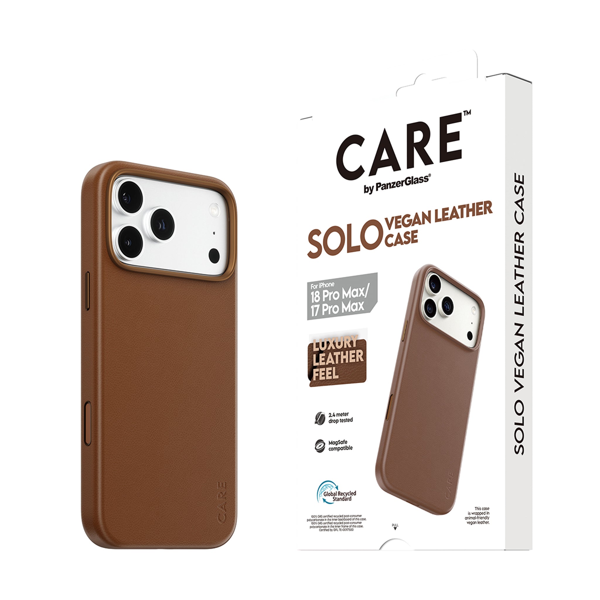CARE™ by PanzerGlass® Solo Vegan Leather Case Brown w. MagSafe iPhone 18 Pro Max | 17 Pro Max