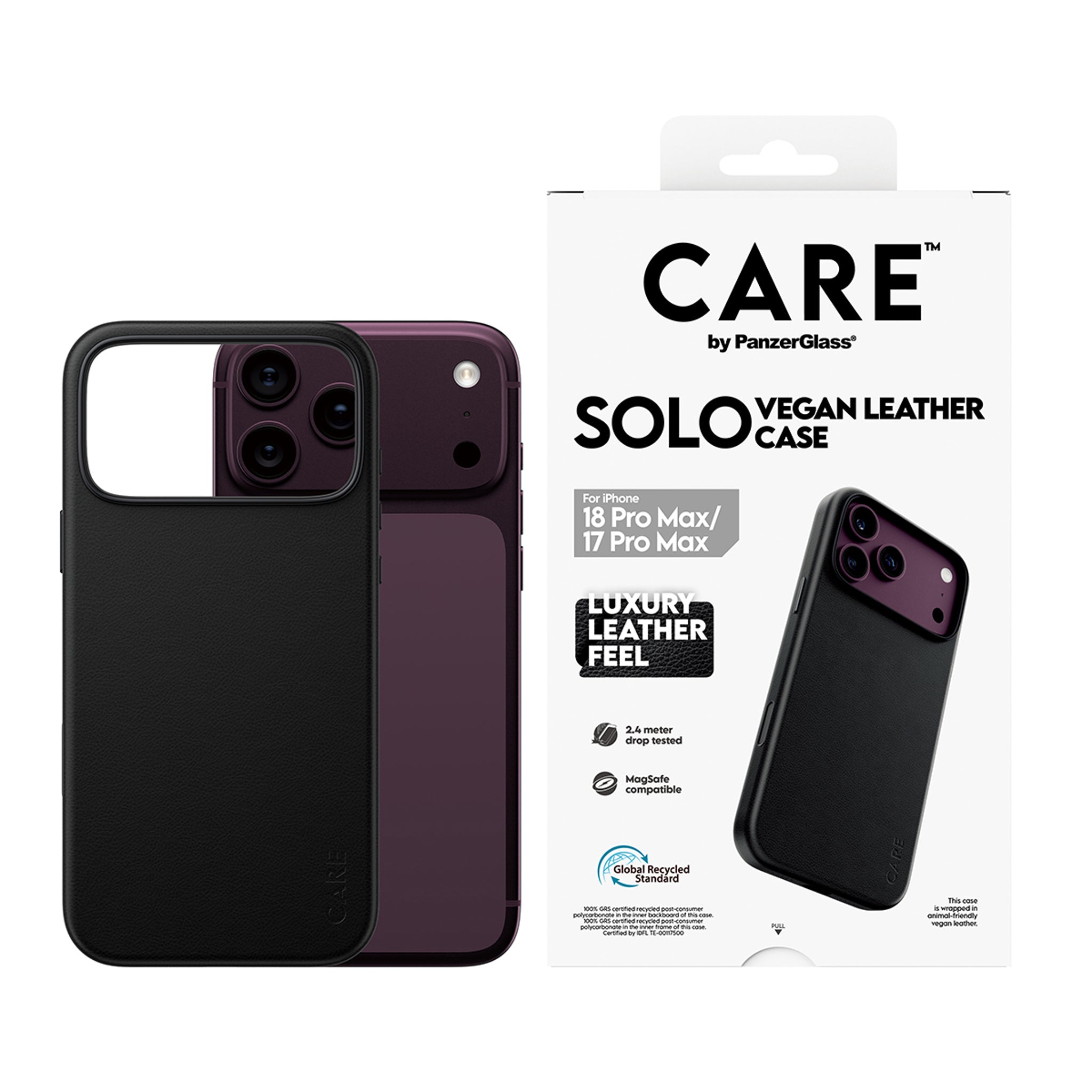CARE™ by PanzerGlass® Solo Vegan Leather Case Black w. MagSafe iPhone 18 Pro Max | 17 Pro Max
