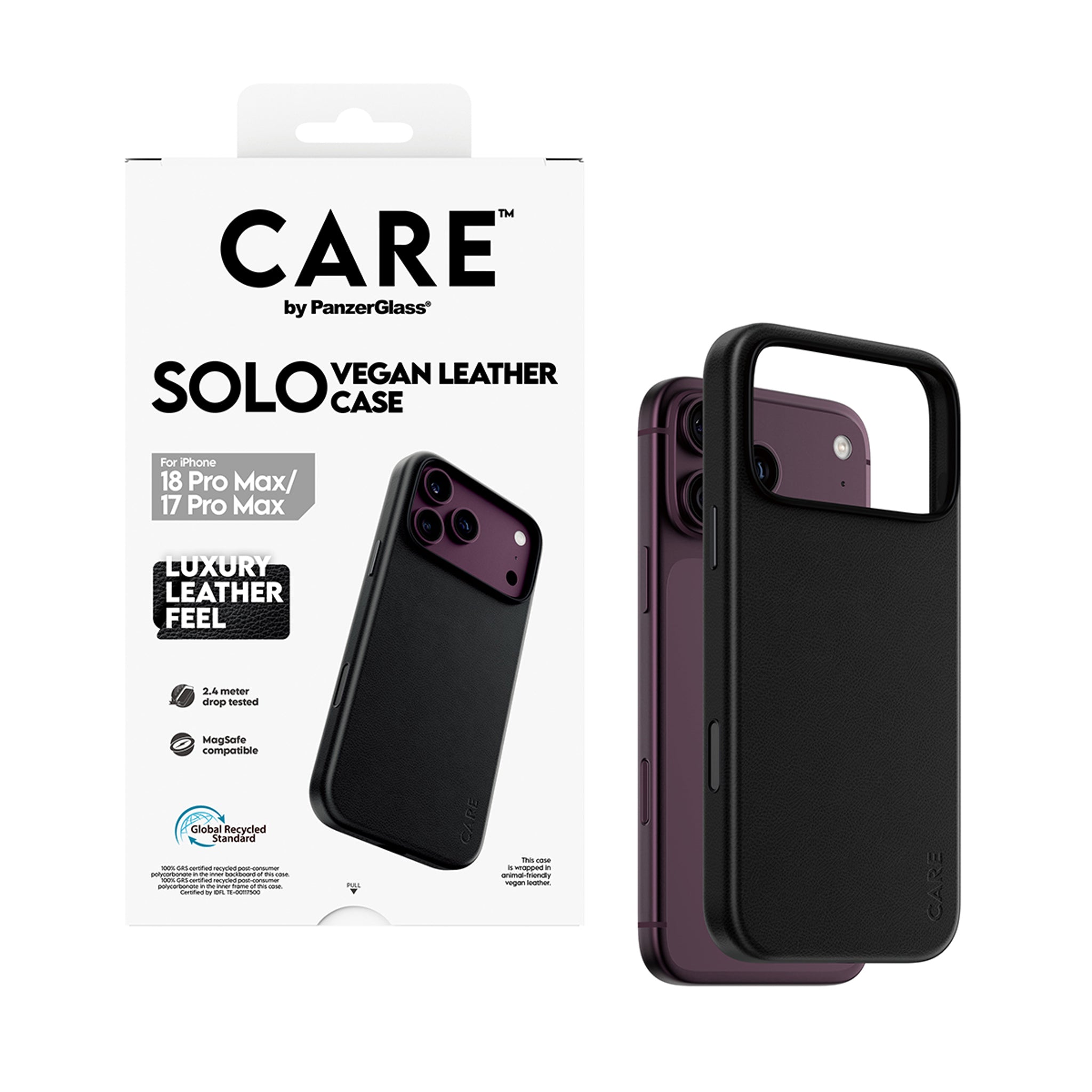CARE™ by PanzerGlass® Solo Vegan Leather Case Black w. MagSafe iPhone 18 Pro Max | 17 Pro Max
