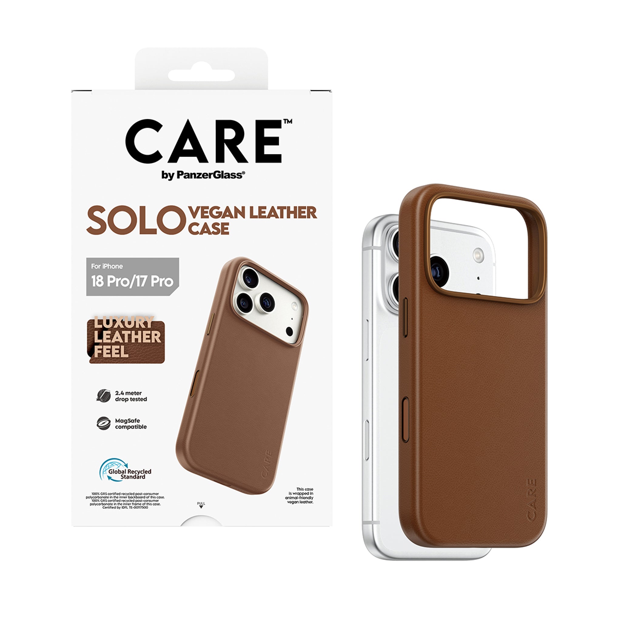 CARE™ by PanzerGlass® Solo Vegan Leather Case Brown w. MagSafe iPhone 18 Pro | 17 Pro