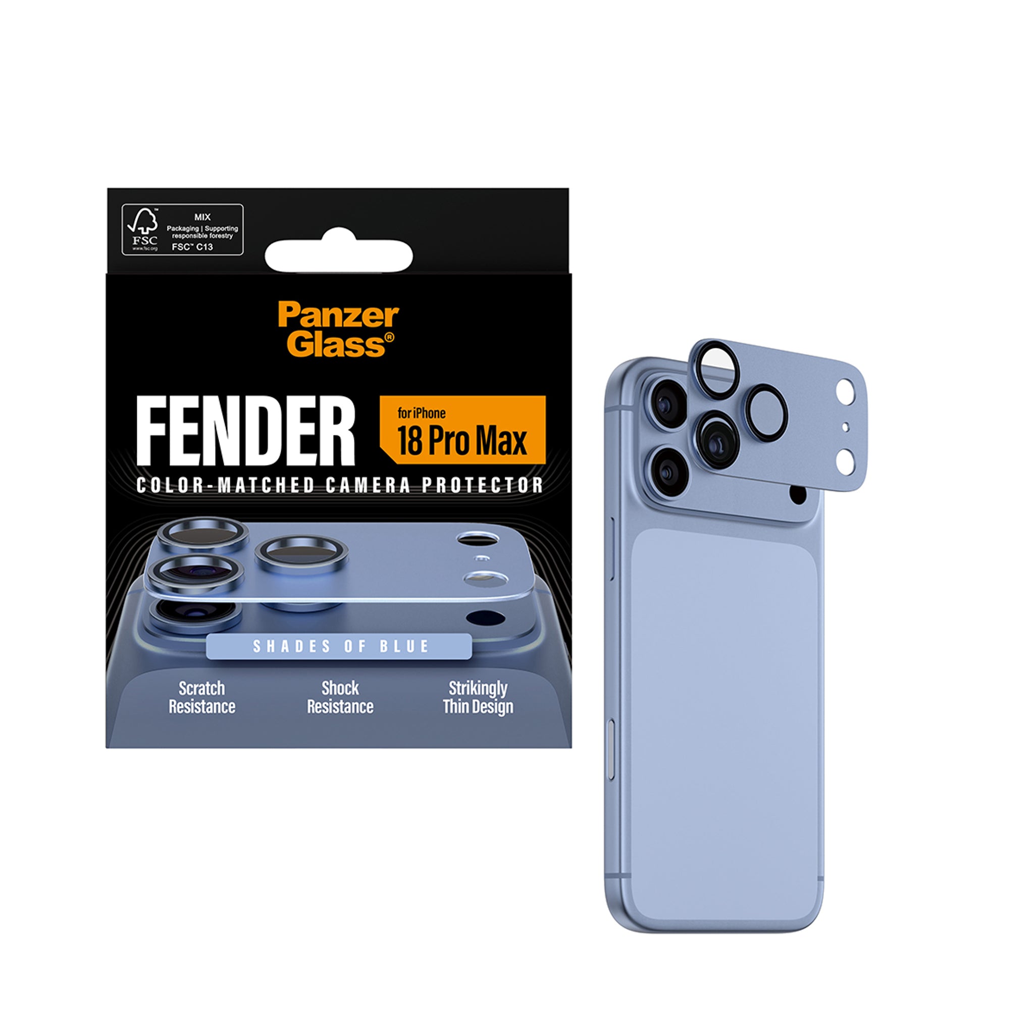PanzerGlass® Fender Camera Lens Protector Shades of Blue iPhone 18 Pro Max