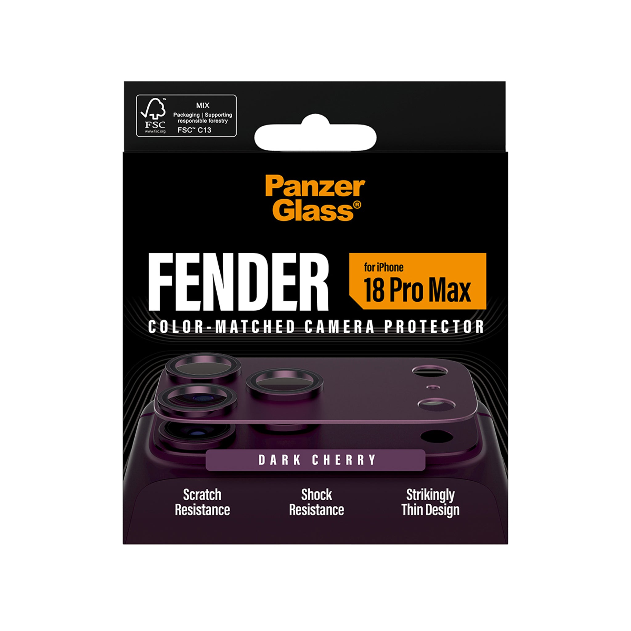 PanzerGlass® Fender Camera Lens Protector Dark Cherry iPhone 18 Pro Max
