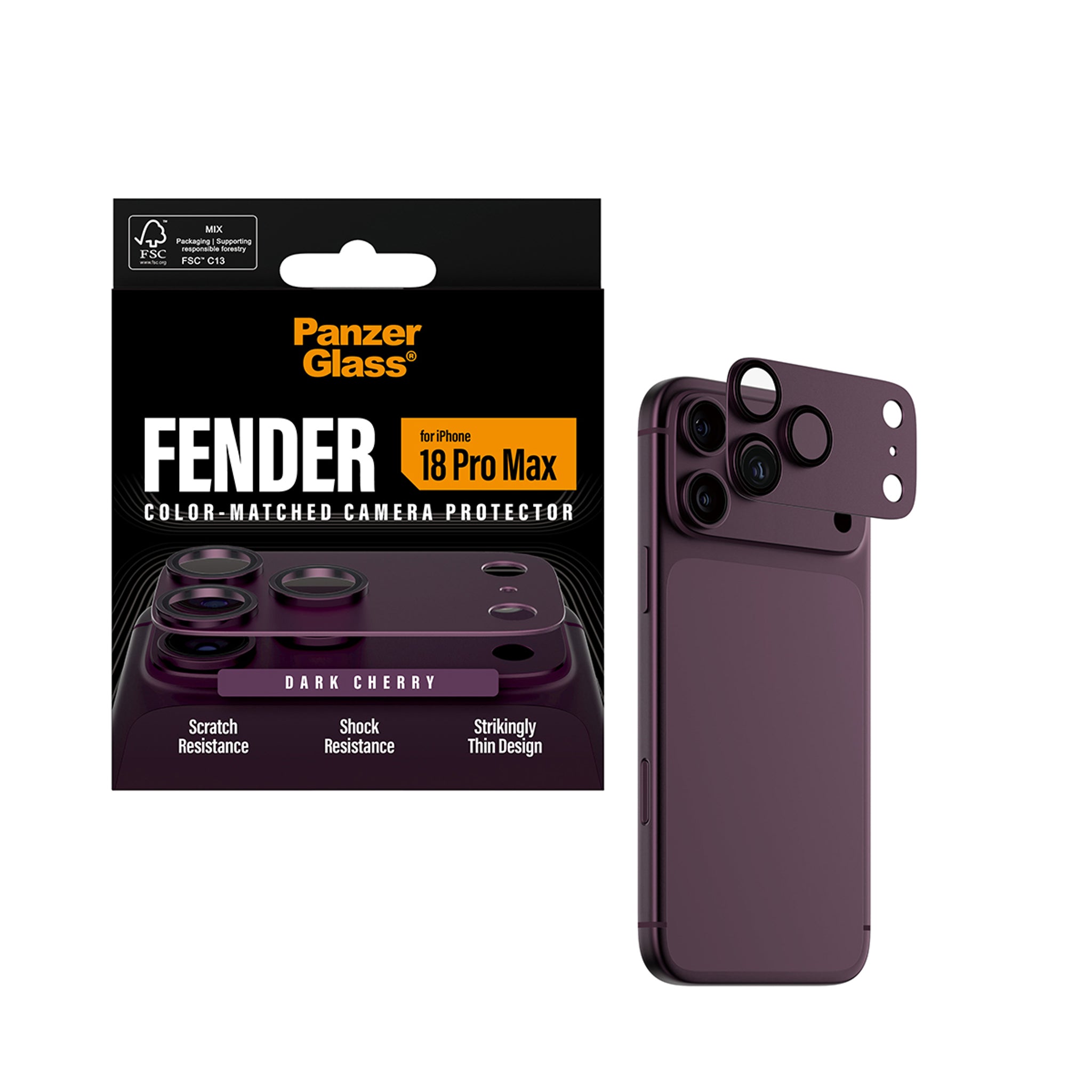 PanzerGlass® Fender Camera Lens Protector Dark Cherry iPhone 18 Pro Max