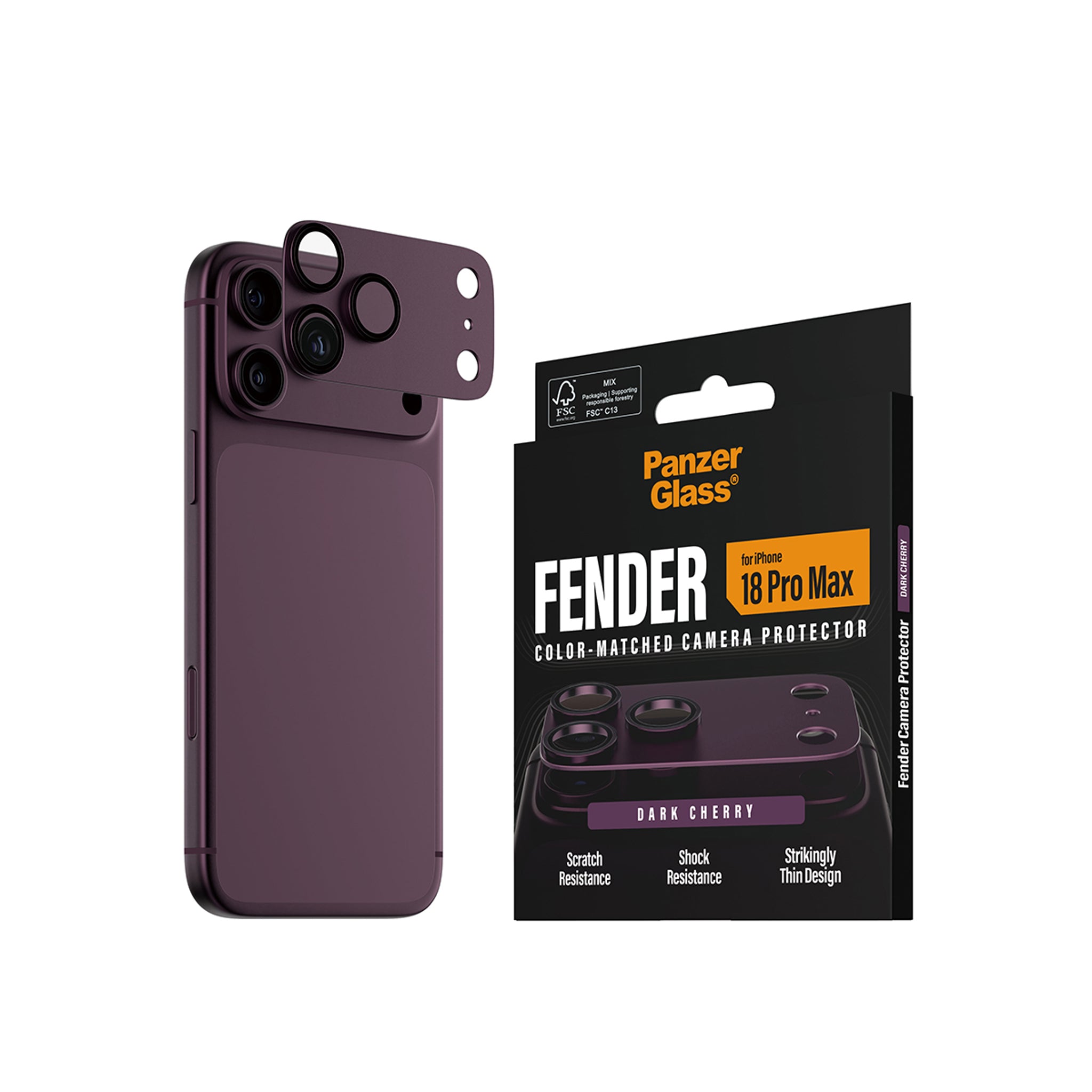 PanzerGlass® Fender Camera Lens Protector Dark Cherry iPhone 18 Pro Max