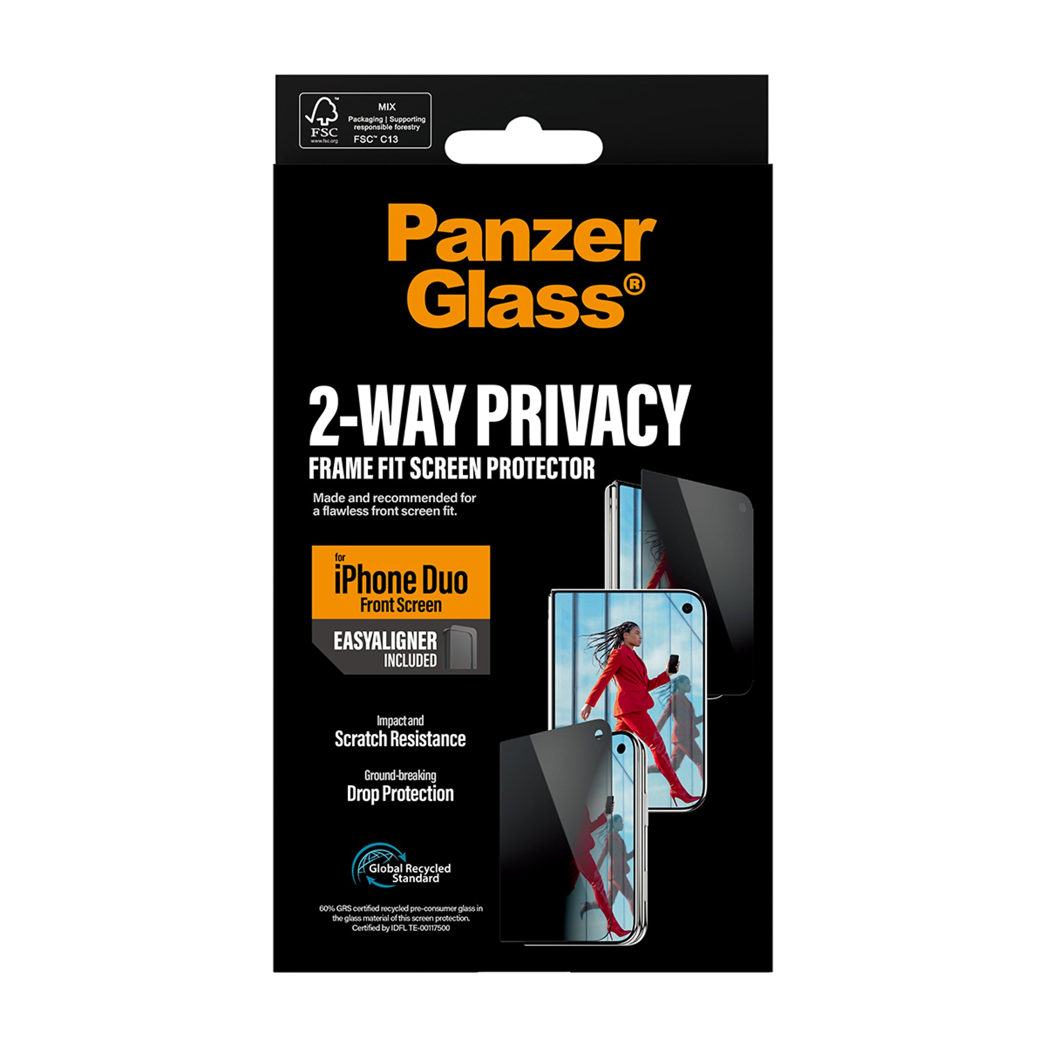 PanzerGlass® Privacy Front Screen Protector iPhone Duo | FRAME FIT w. EasyAligner