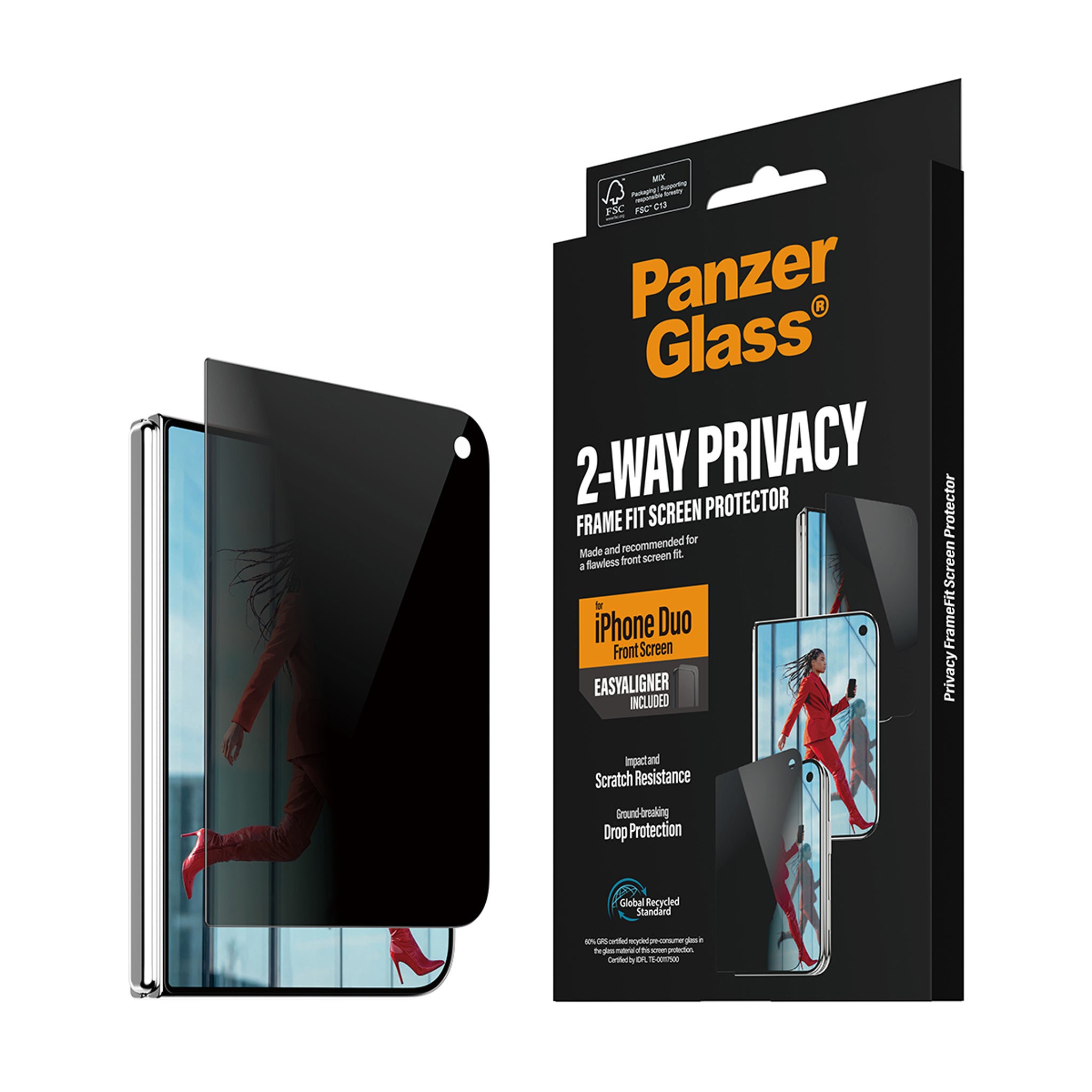 PanzerGlass® Privacy Front Screen Protector iPhone Duo | FRAME FIT w. EasyAligner