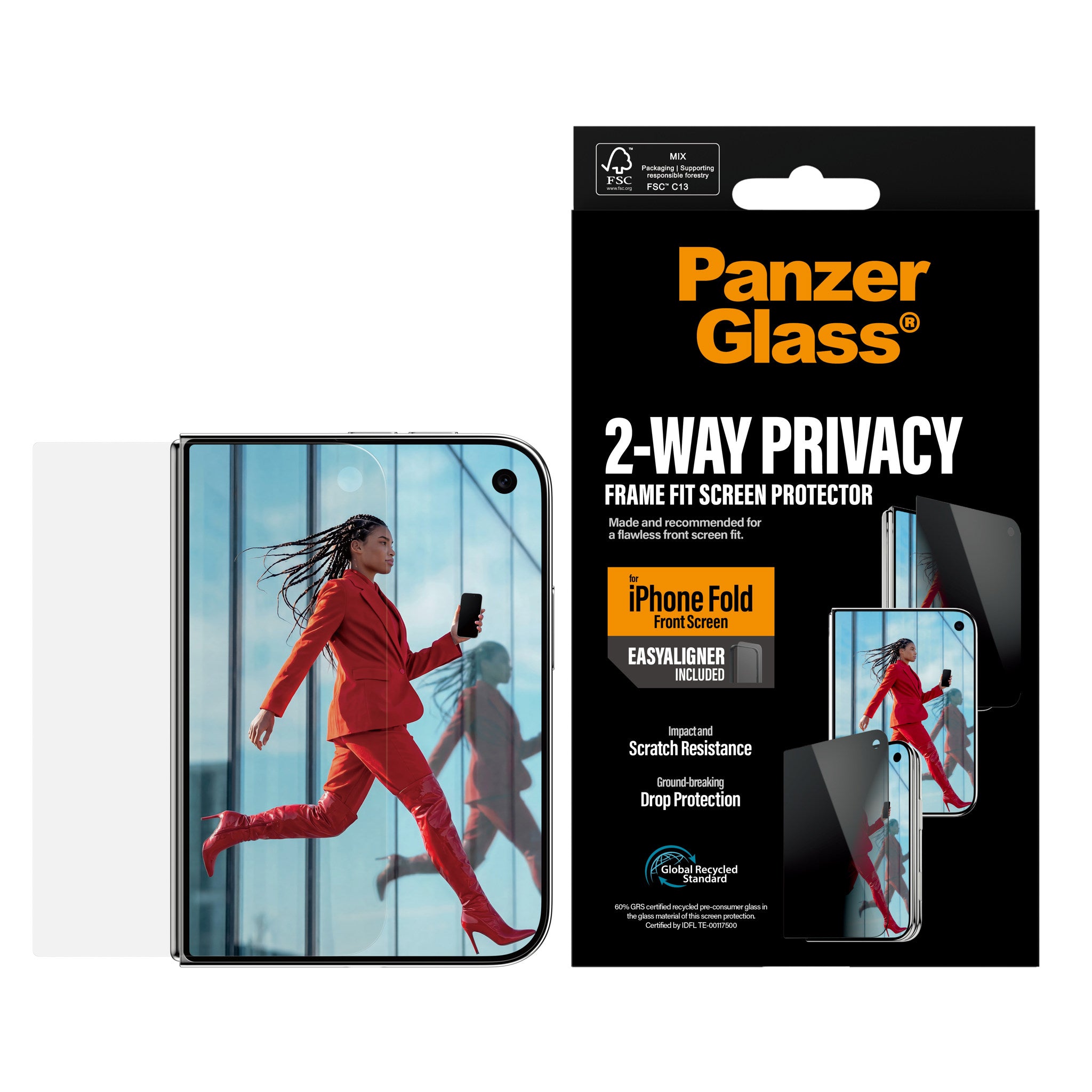 PanzerGlass® Privacy Front Screen Protector iPhone 2026 Fold | FRAME FIT w. EasyAligner