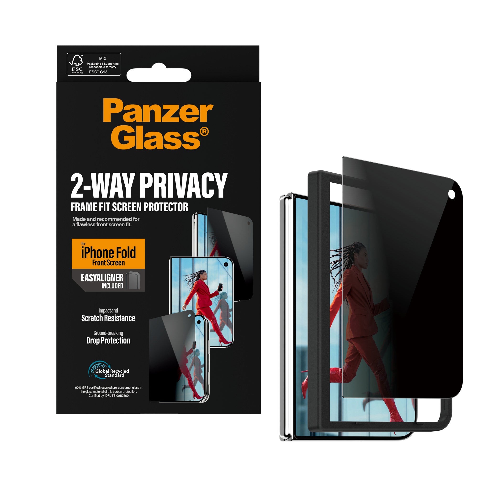 PanzerGlass® Privacy Front Screen Protector iPhone 2026 Fold | FRAME FIT w. EasyAligner