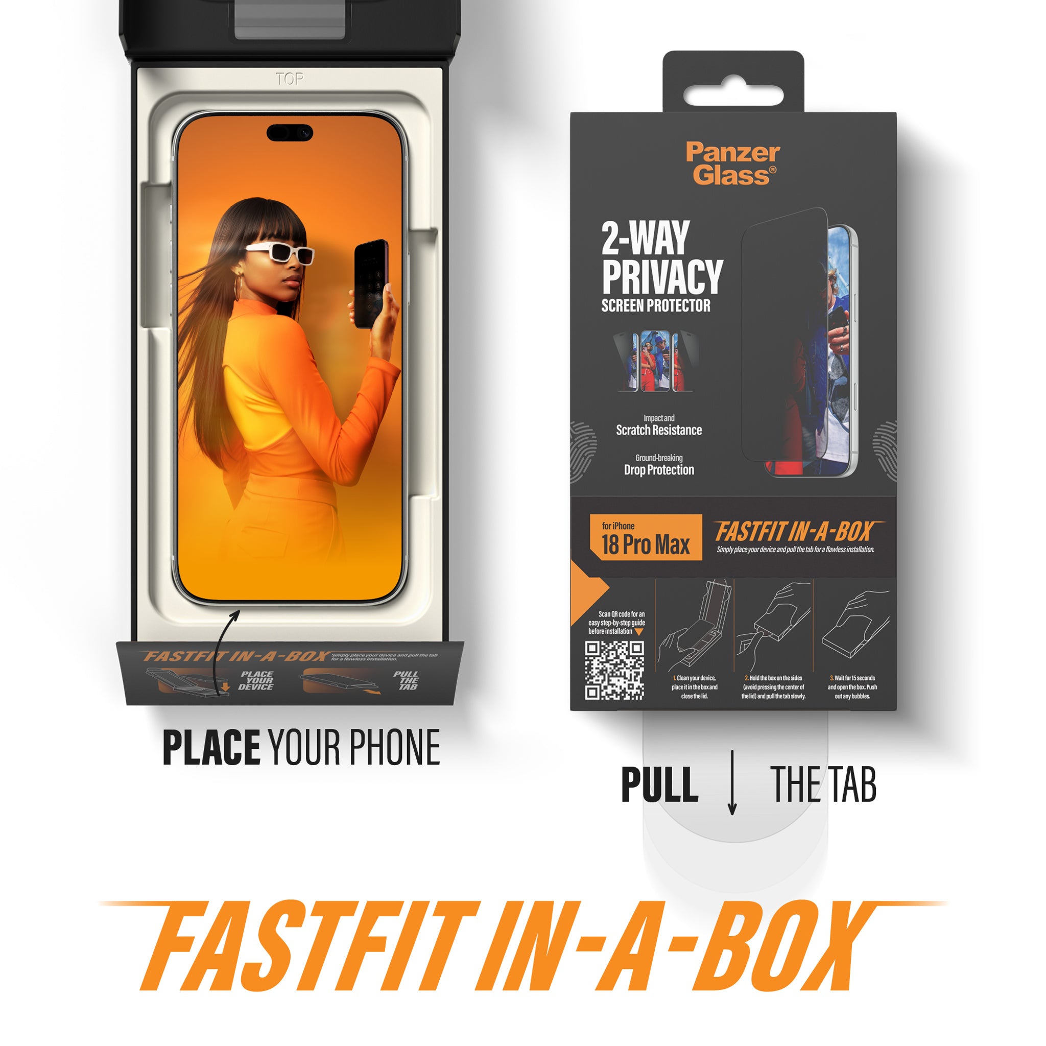 PanzerGlass® 2-Way Privacy Screen Protector iPhone 18 Pro Max | Ultra-Wide Fit w. FASTFIT IN-A-BOX