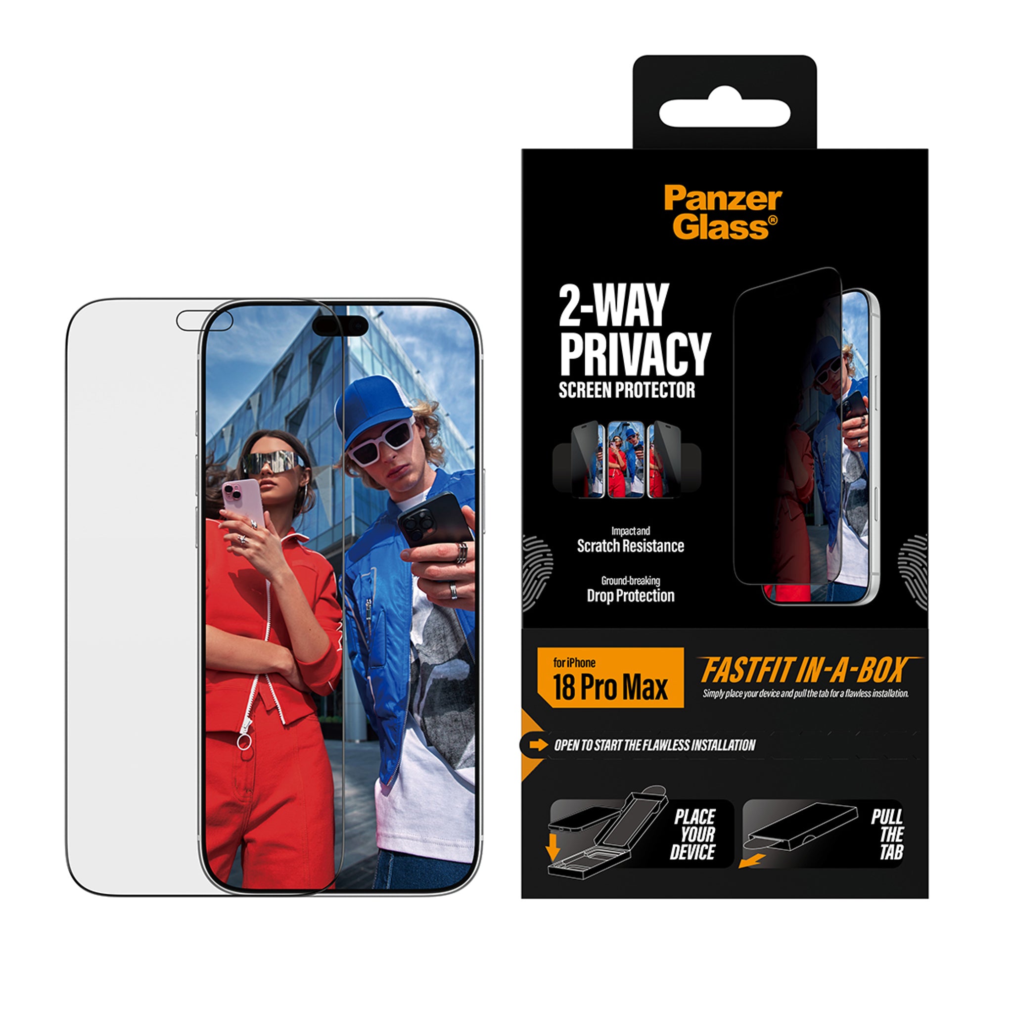 PanzerGlass® 2-Way Privacy Screen Protector iPhone 18 Pro Max | Ultra-Wide Fit w. FASTFIT IN-A-BOX