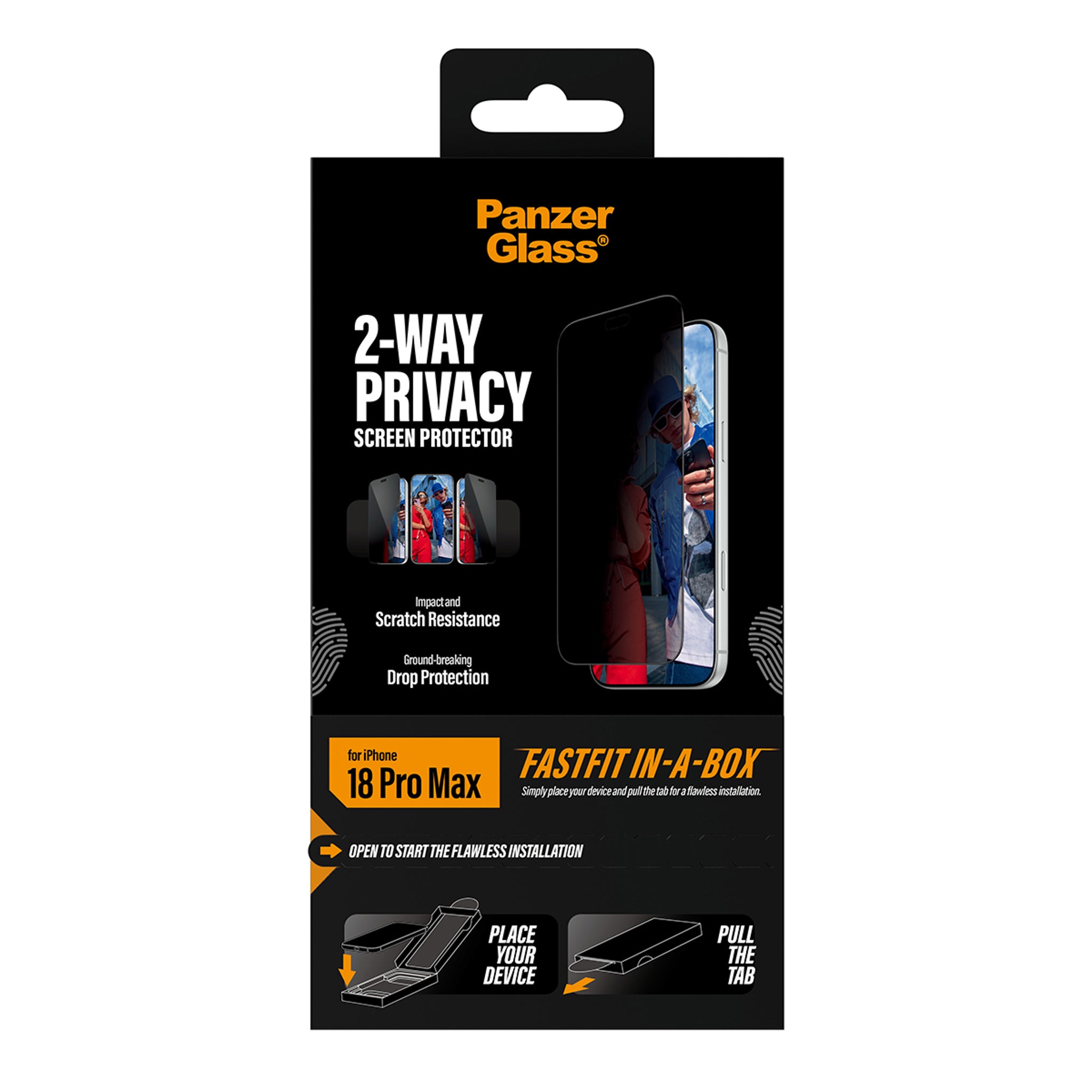 PanzerGlass® 2-Way Privacy Screen Protector iPhone 18 Pro Max | Ultra-Wide Fit w. FASTFIT IN-A-BOX