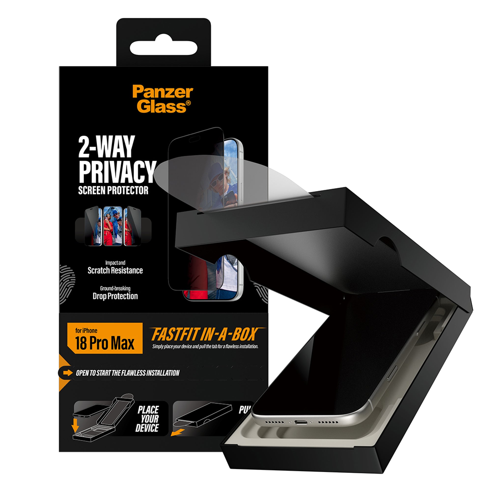 PanzerGlass® 2-Way Privacy Screen Protector iPhone 18 Pro Max | Ultra-Wide Fit w. FASTFIT IN-A-BOX