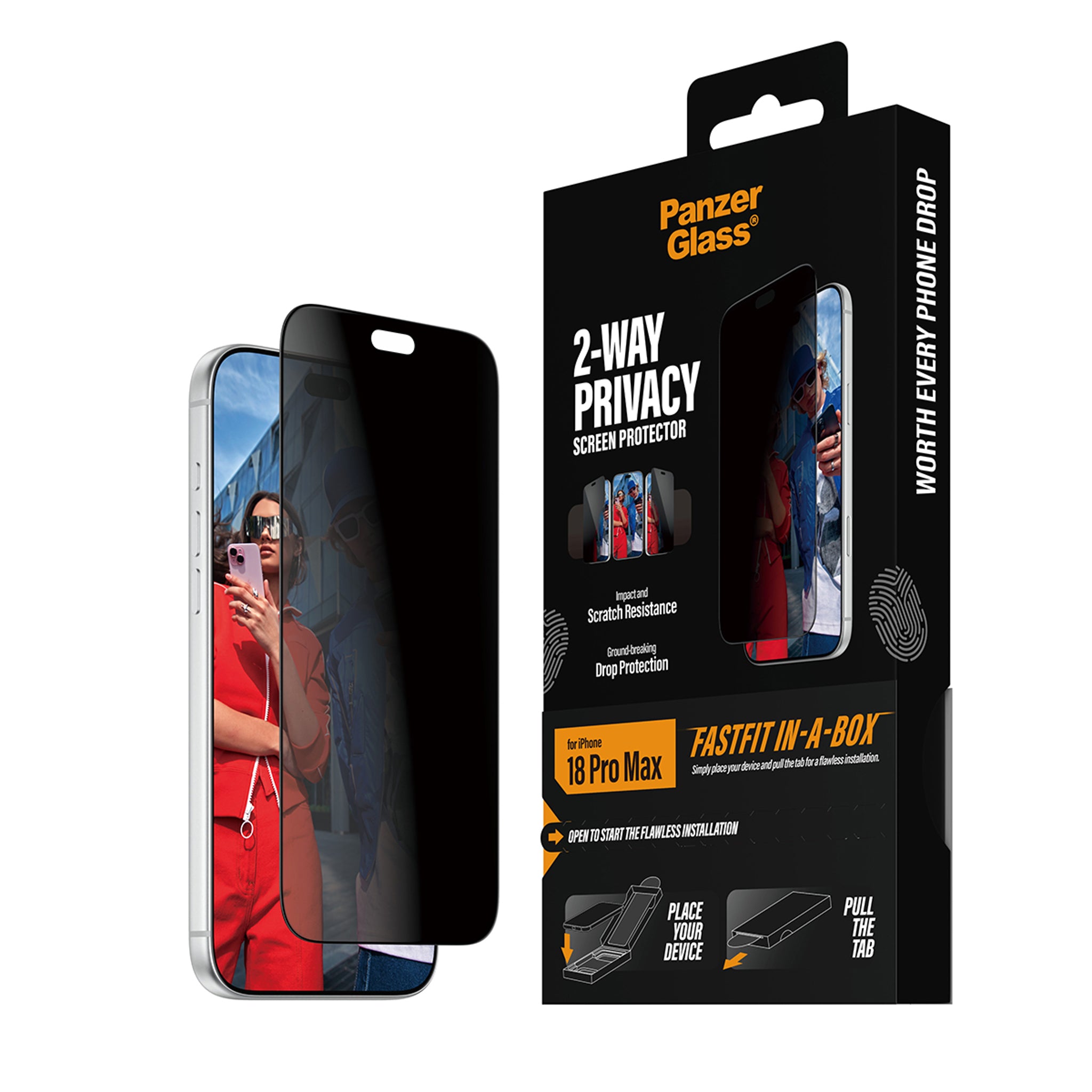 PanzerGlass® 2-Way Privacy Screen Protector iPhone 18 Pro Max | Ultra-Wide Fit w. FASTFIT IN-A-BOX