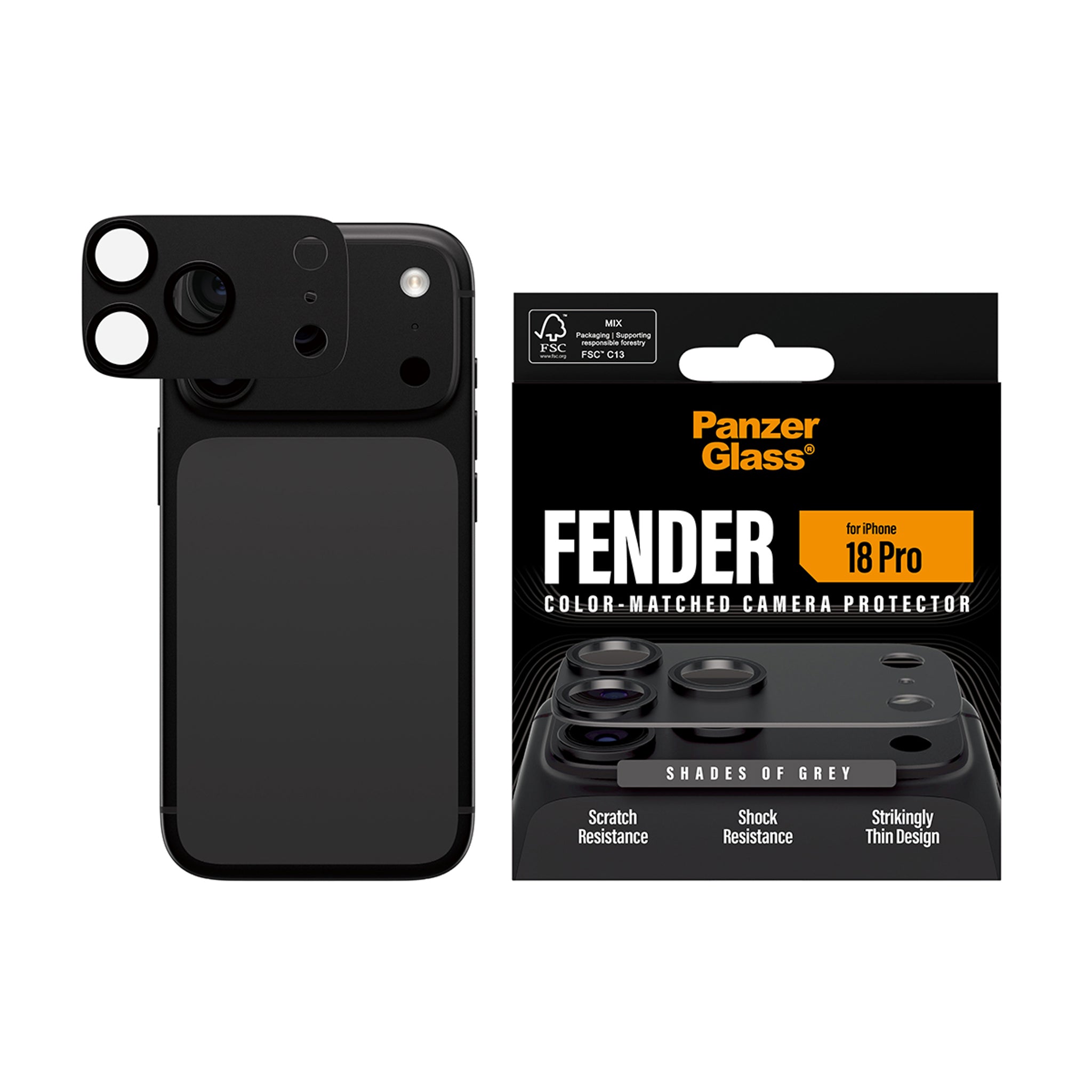 PanzerGlass® Fender Camera Lens Protector Shades of Grey iPhone 18 Pro