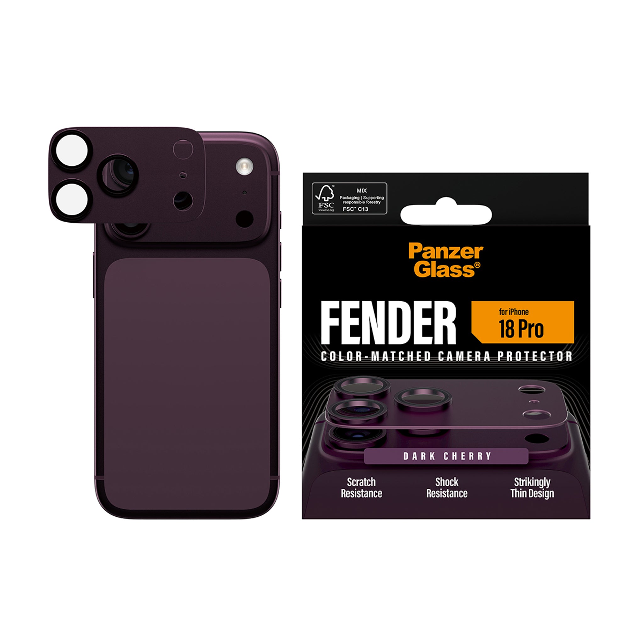 PanzerGlass® Fender Camera Lens Protector Dark Cherry iPhone 18 Pro