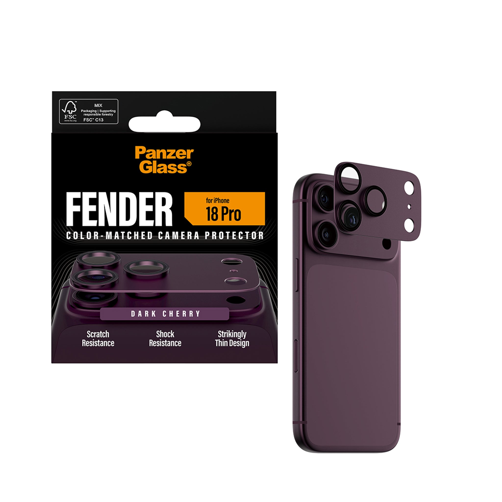 PanzerGlass® Fender Camera Lens Protector Dark Cherry iPhone 18 Pro