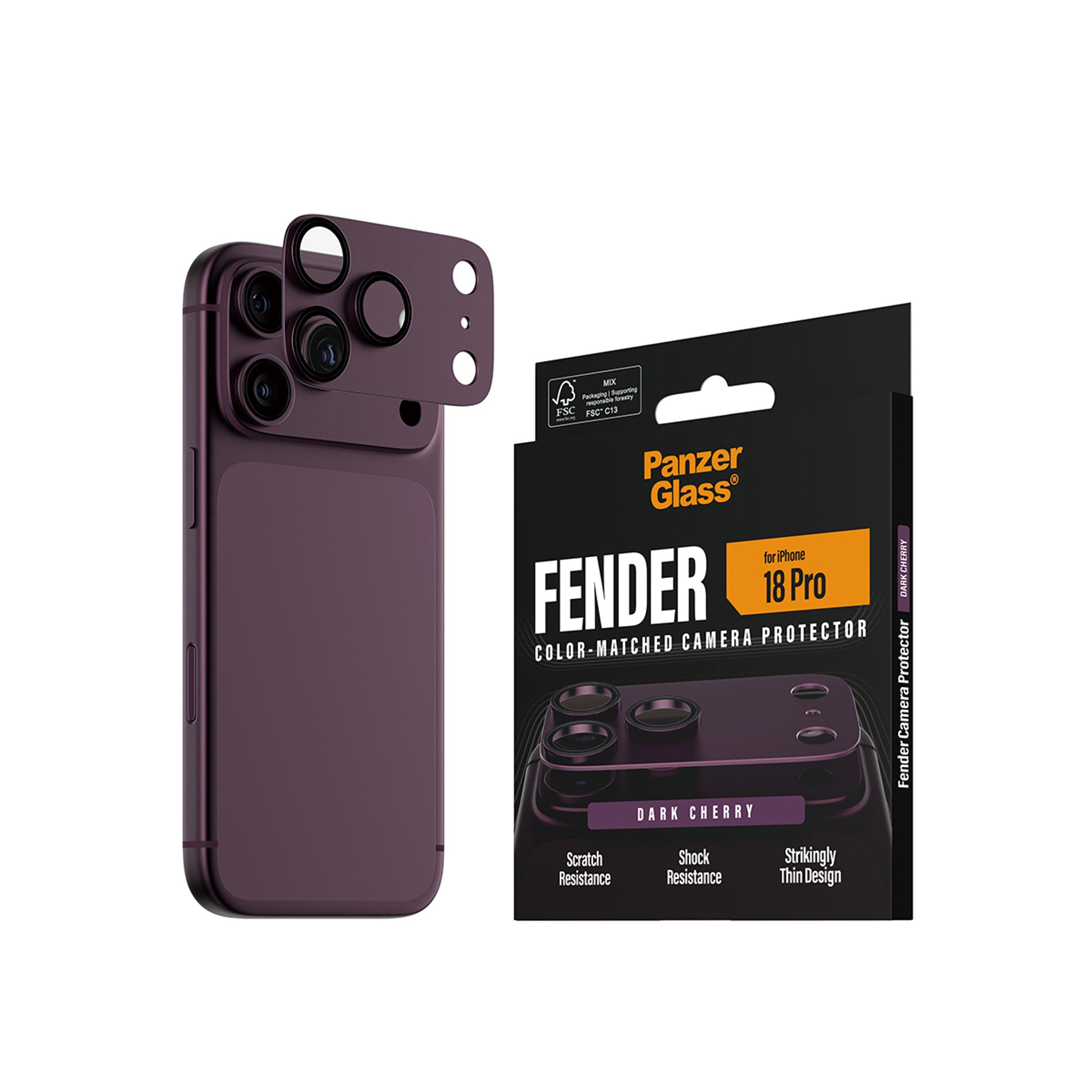 PanzerGlass® Fender Camera Lens Protector Dark Cherry iPhone 18 Pro