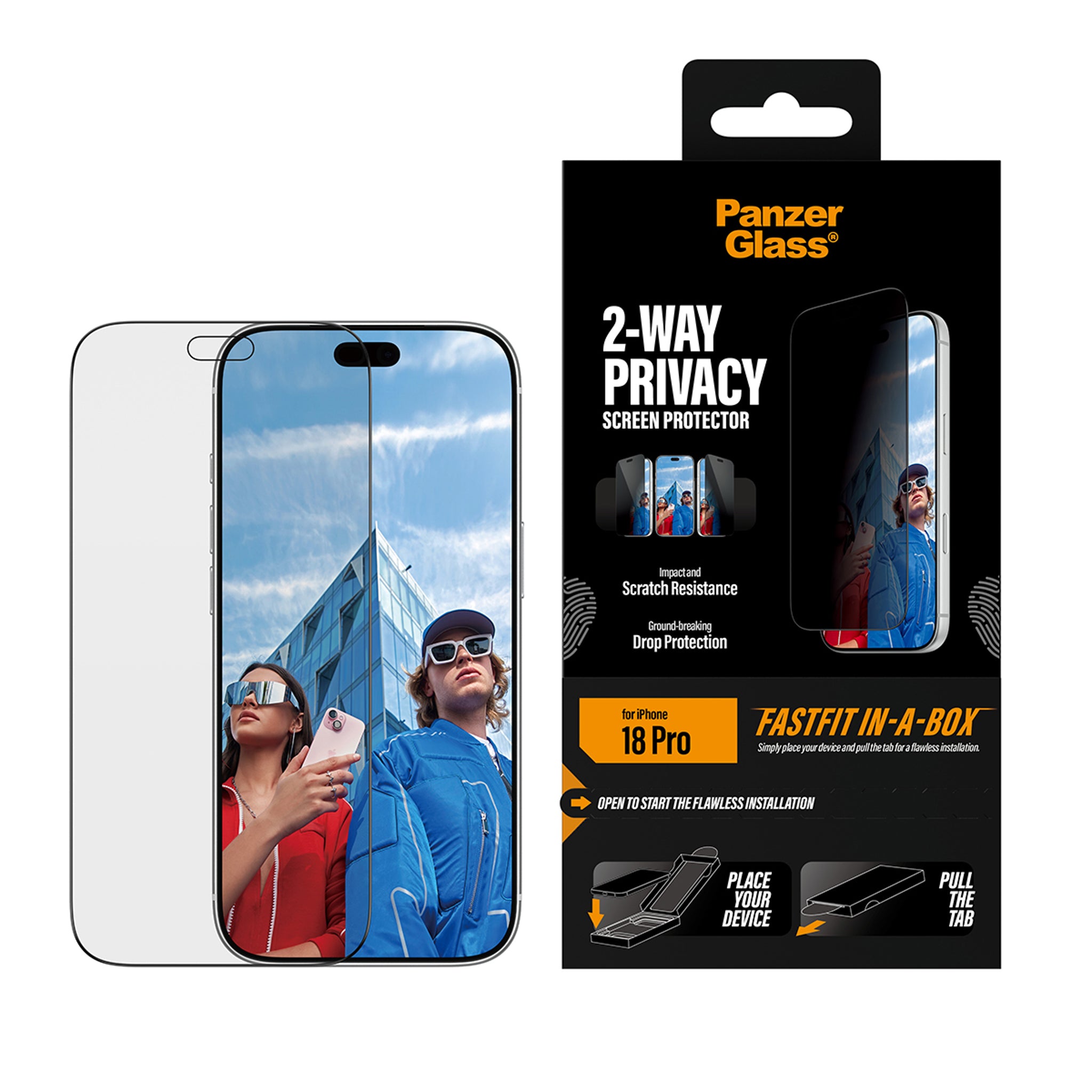 PanzerGlass® 2-Way Privacy Screen Protector iPhone 18 Pro | Ultra-Wide Fit w. FASTFIT IN-A-BOX