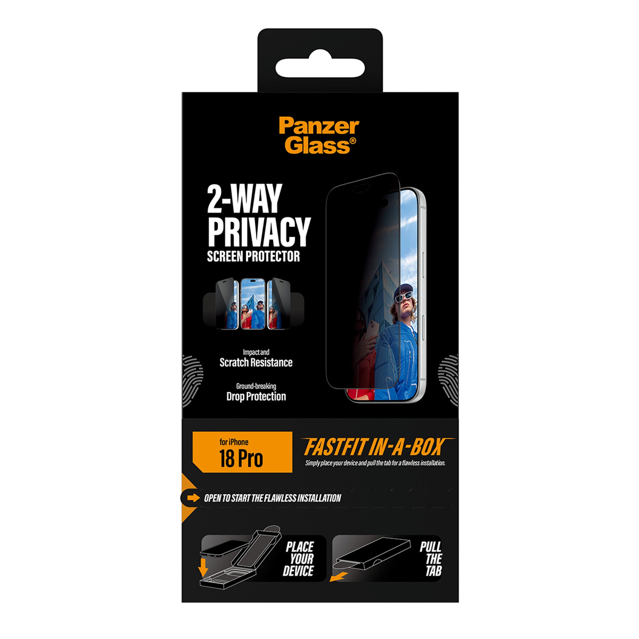 PanzerGlass® 2-Way Privacy Screen Protector iPhone 18 Pro | Ultra-Wide Fit w. FASTFIT IN-A-BOX