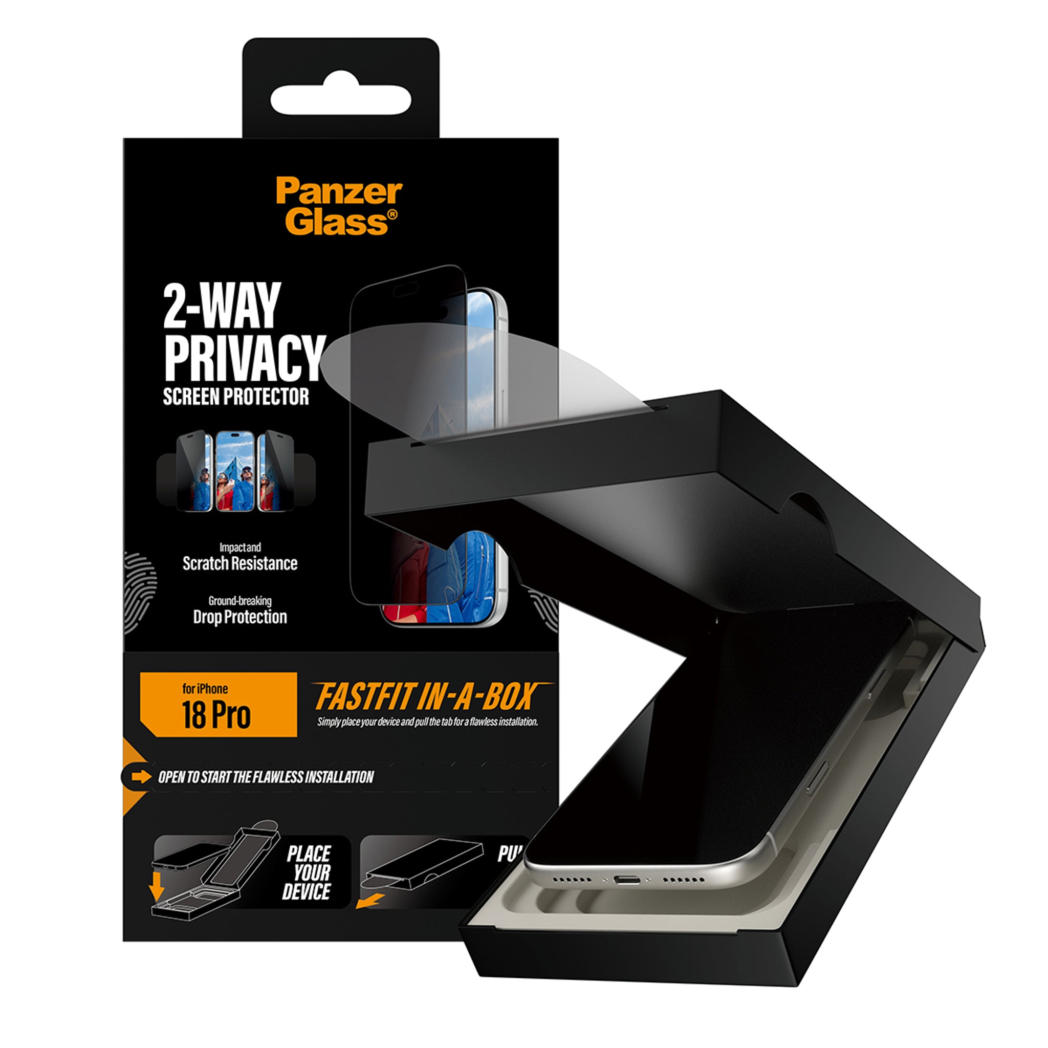 PanzerGlass® 2-Way Privacy Screen Protector iPhone 18 Pro | Ultra-Wide Fit w. FASTFIT IN-A-BOX