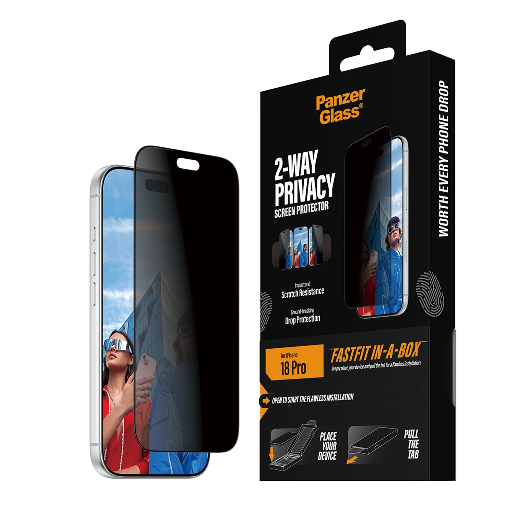 PanzerGlass® 2-Way Privacy Screen Protector iPhone 18 Pro | Ultra-Wide Fit w. FASTFIT IN-A-BOX
