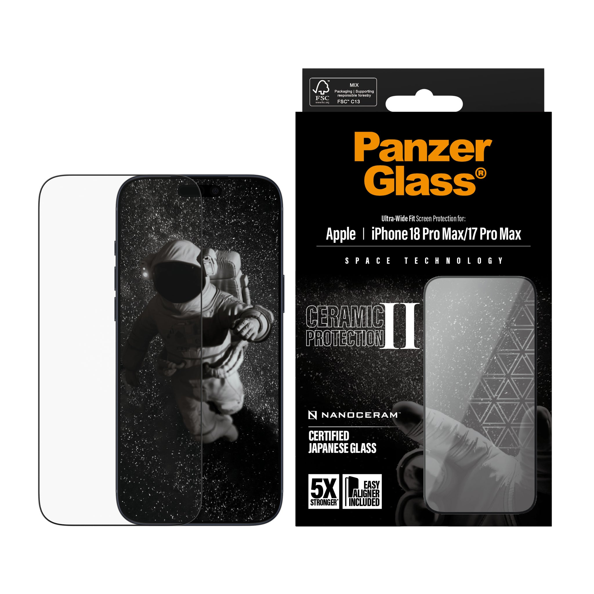PanzerGlass® Ceramic II Screen Protector iPhone 18 Pro Max | 17 Pro Max | Ultra-Wide Fit w. EasyAligner