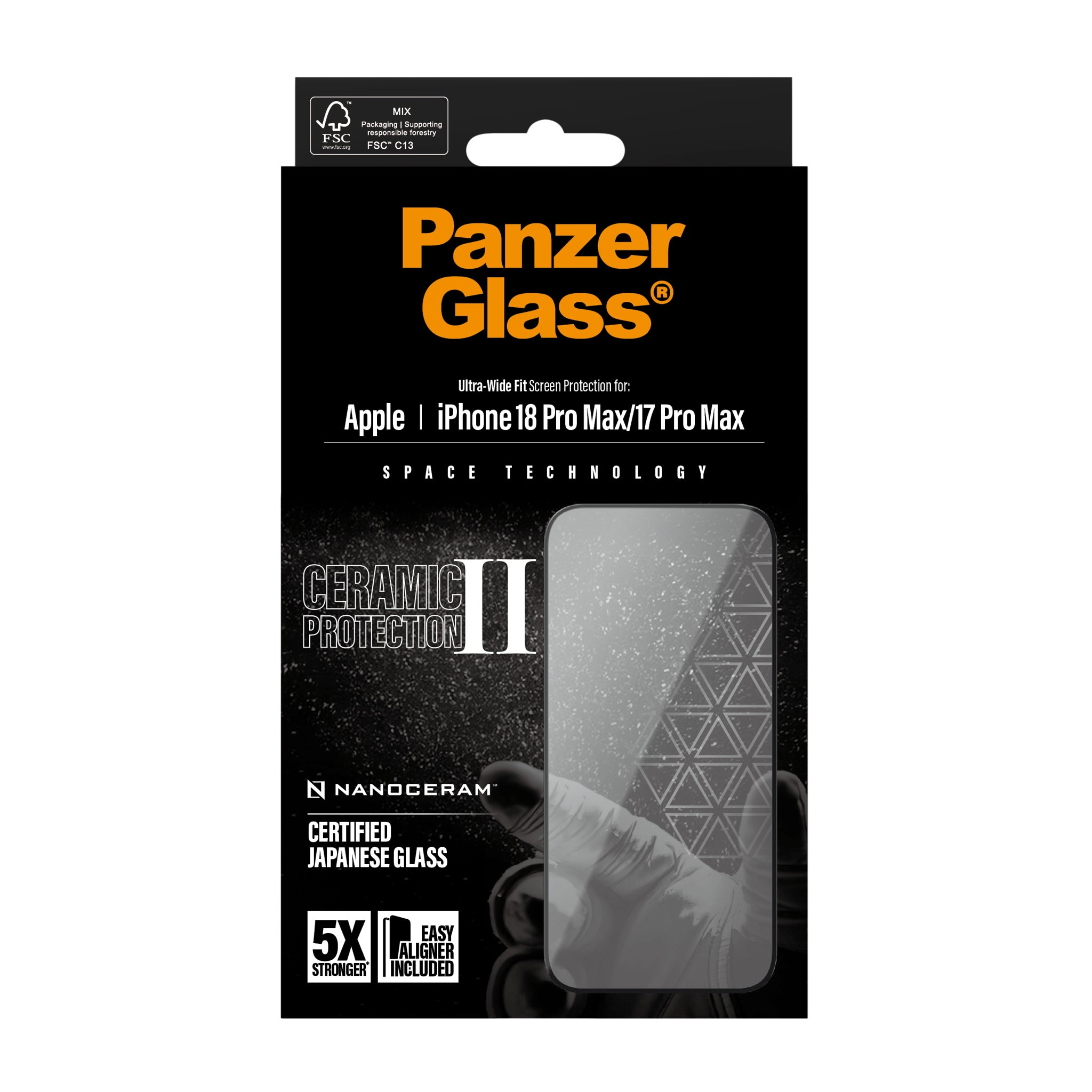 PanzerGlass® Ceramic II Screen Protector iPhone 18 Pro Max | 17 Pro Max | Ultra-Wide Fit w. EasyAligner