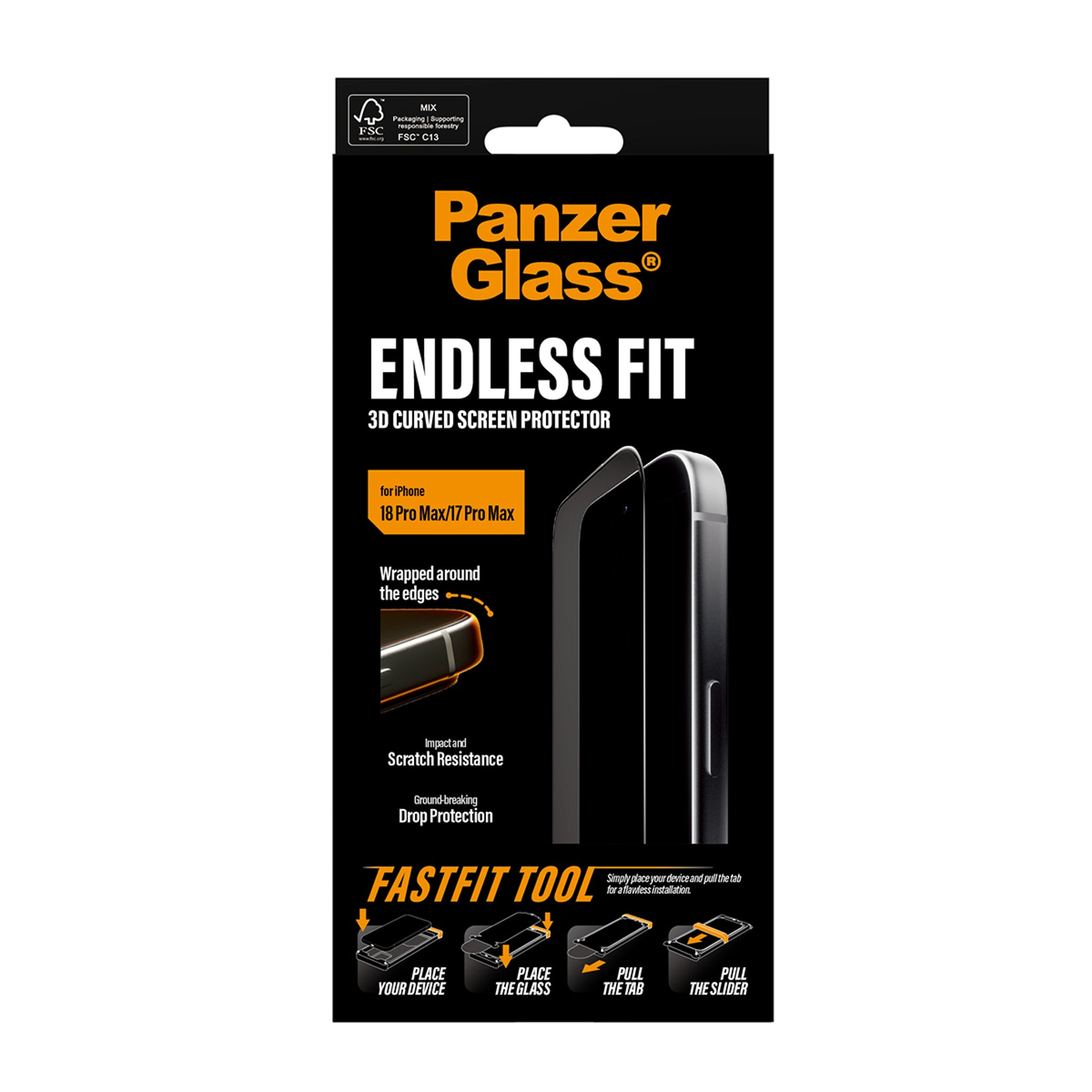 PanzerGlass® Endless Fit 3D Curve Screen Protector iPhone 18 Pro Max | 17 Pro Max w. FastFit Tool