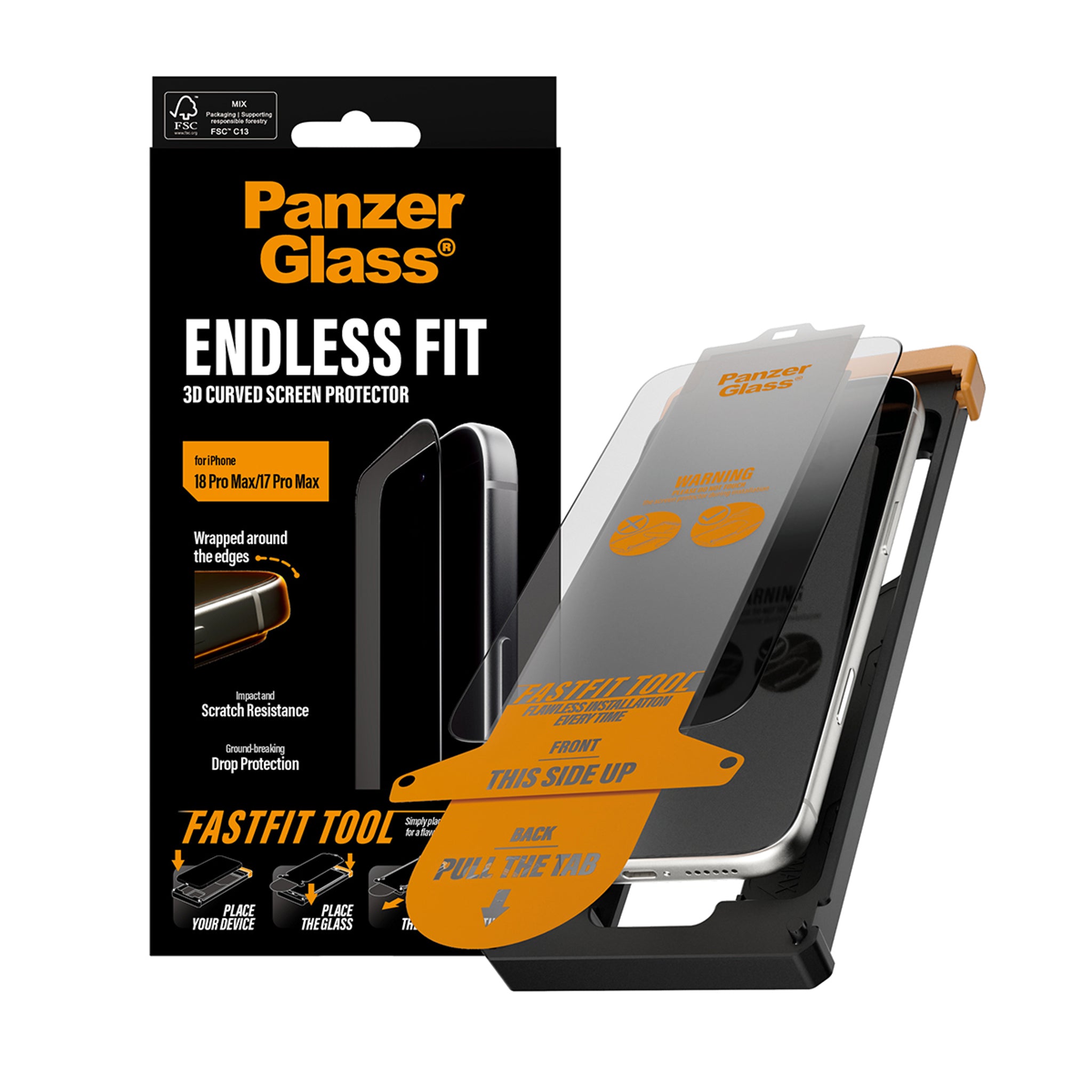 PanzerGlass® Endless Fit 3D Curve Screen Protector iPhone 18 Pro Max | 17 Pro Max w. FastFit Tool