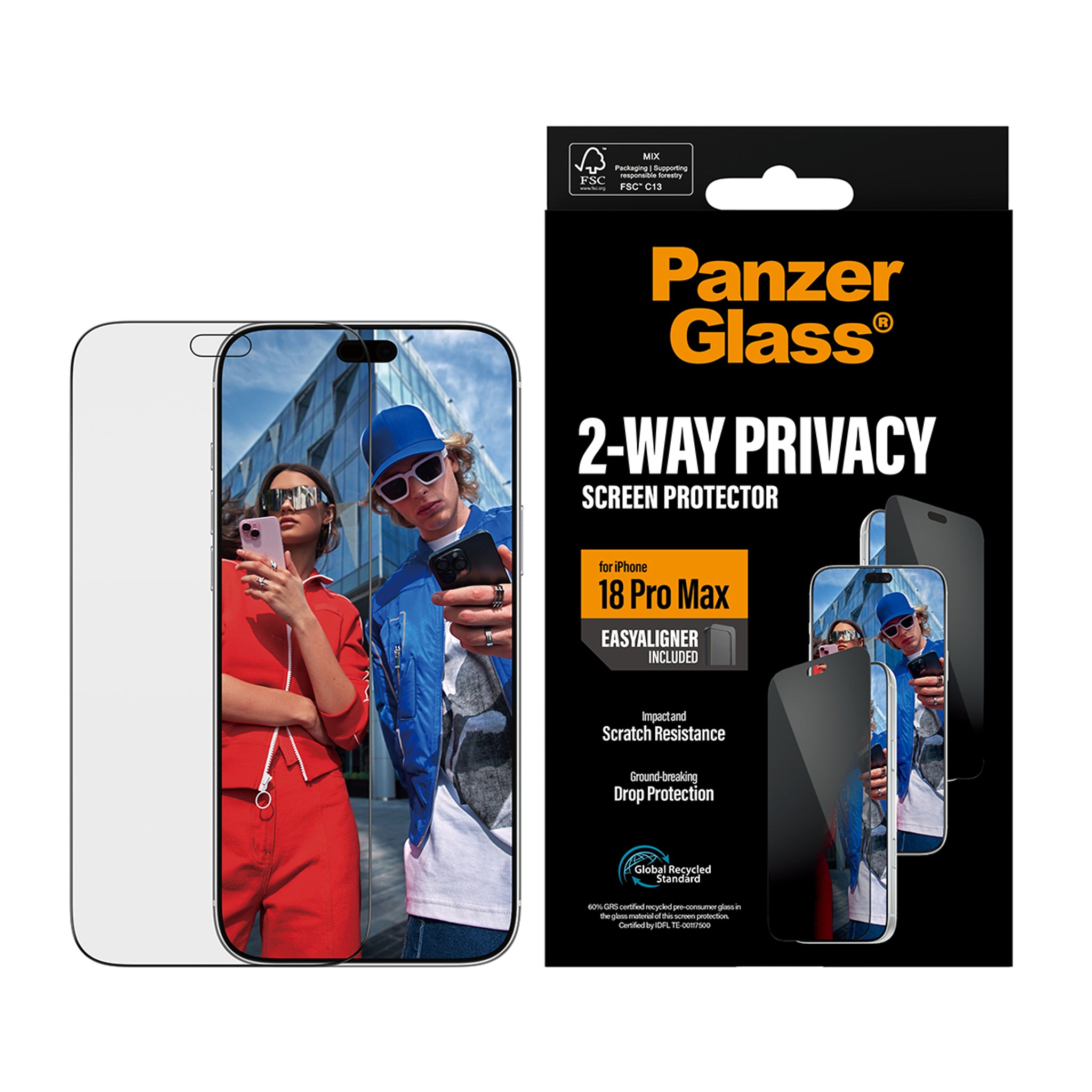 PanzerGlass® 2-Way Privacy Screen Protector iPhone 18 Pro Max | Ultra-Wide Fit w. EasyAligner