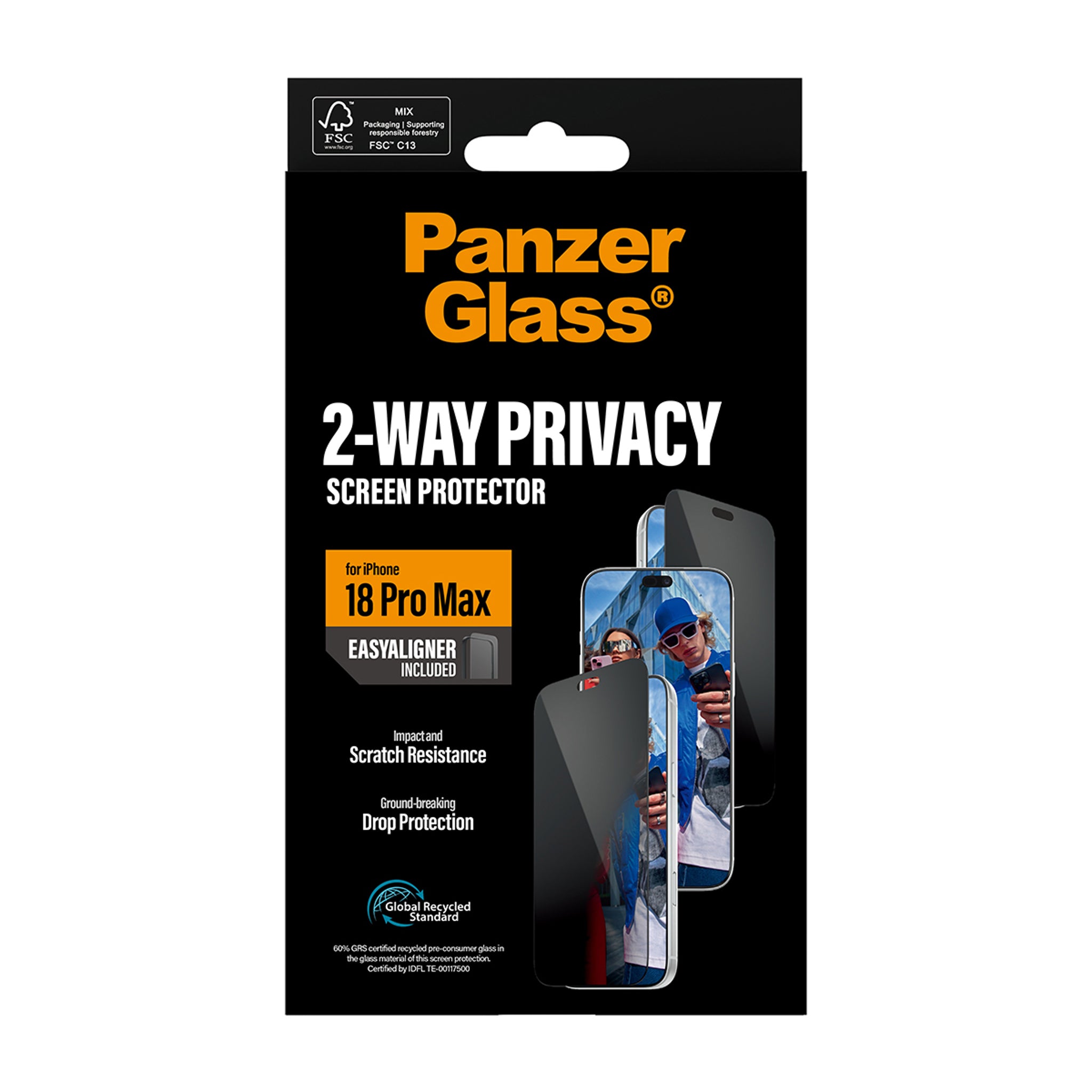 PanzerGlass® 2-Way Privacy Screen Protector iPhone 18 Pro Max | Ultra-Wide Fit w. EasyAligner