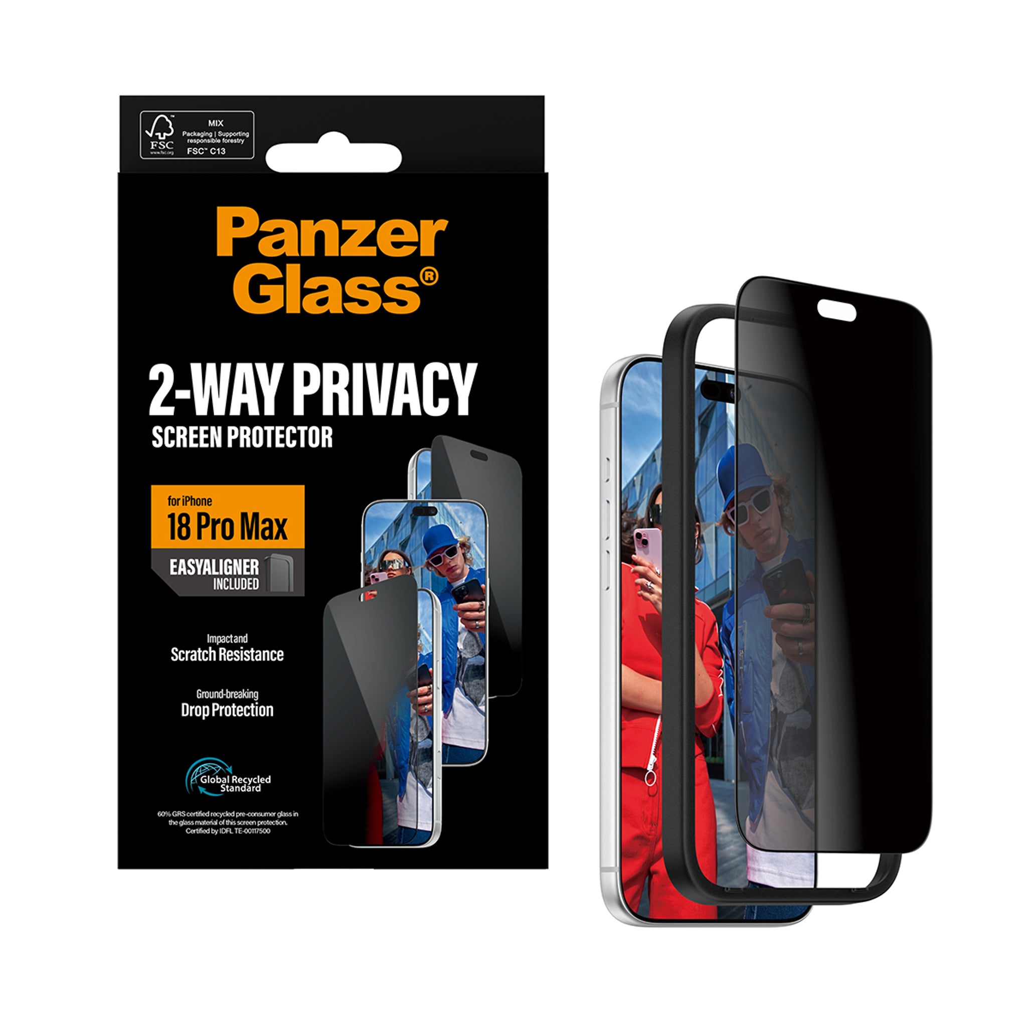 PanzerGlass® 2-Way Privacy Screen Protector iPhone 18 Pro Max | Ultra-Wide Fit w. EasyAligner