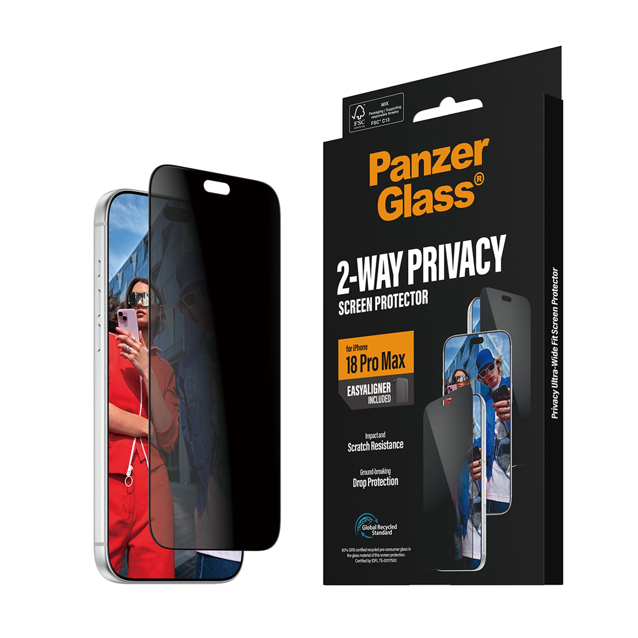 PanzerGlass® 2-Way Privacy Screen Protector iPhone 18 Pro Max | Ultra-Wide Fit w. EasyAligner