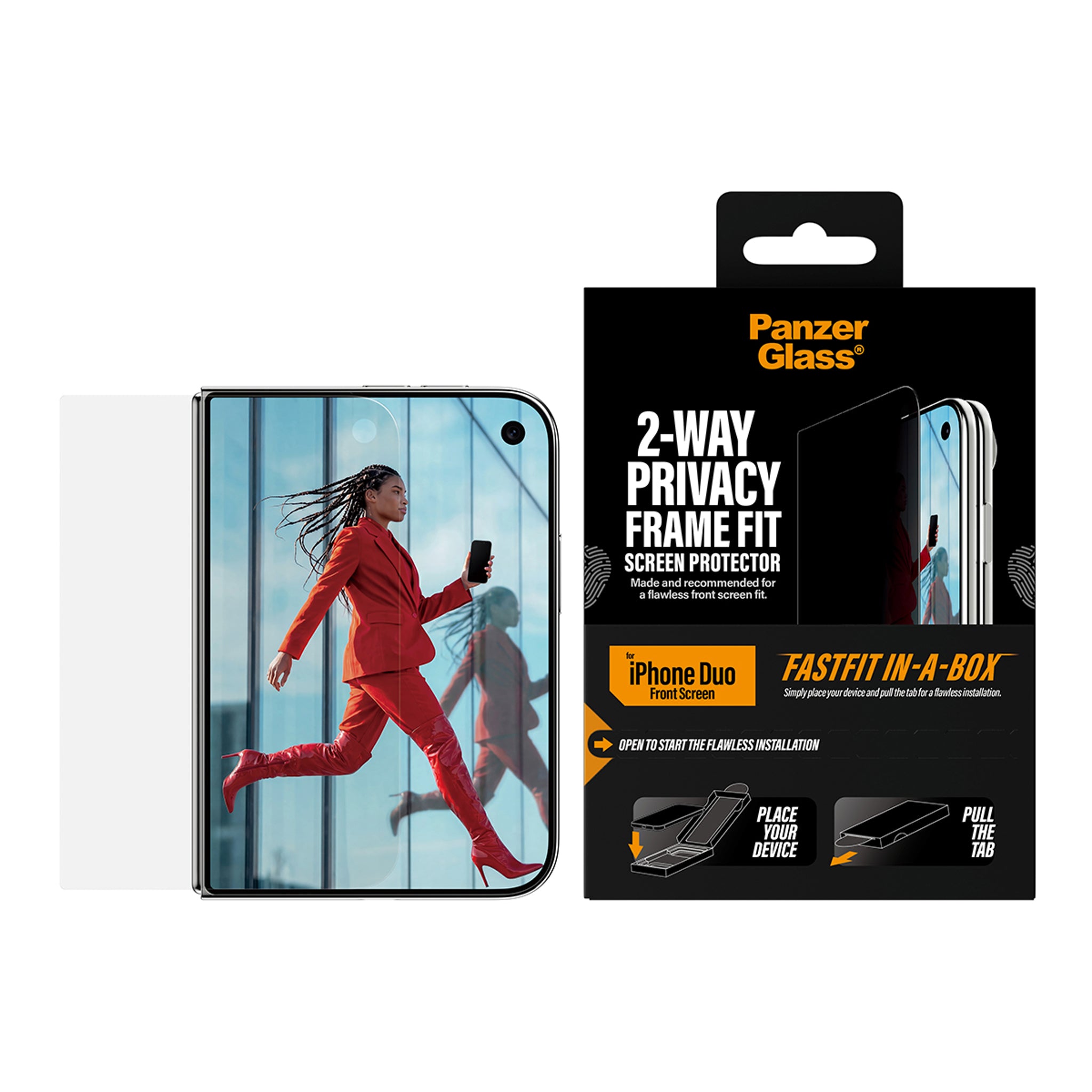 PanzerGlass® 2-Way Privacy Front Screen Protector iPhone Duo | FRAME FIT w. FASTFIT IN-A-BOX