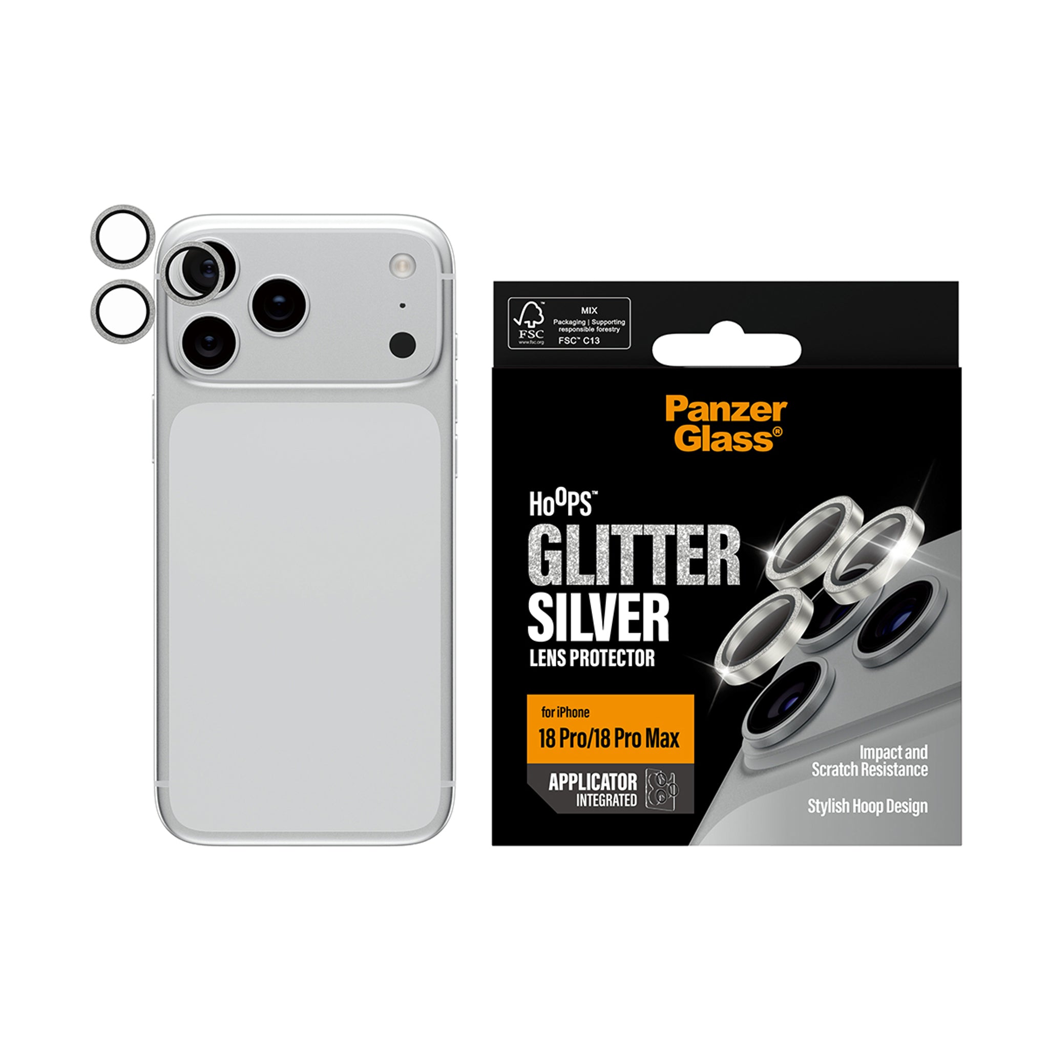 PanzerGlass® Hoops® Camera Lens Protector Glitter Silver iPhone 18 Pro | 18 Pro Max