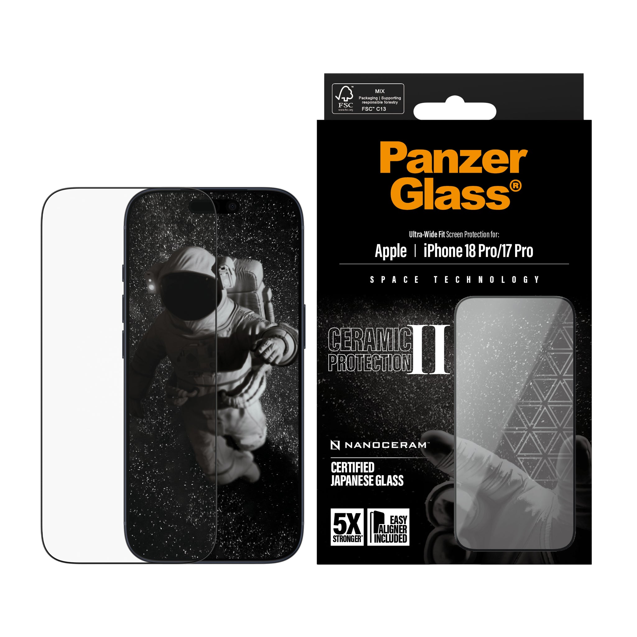 PanzerGlass® Ceramic II Screen Protector iPhone 18 Pro | 17 Pro | Ultra-Wide Fit w. EasyAligner