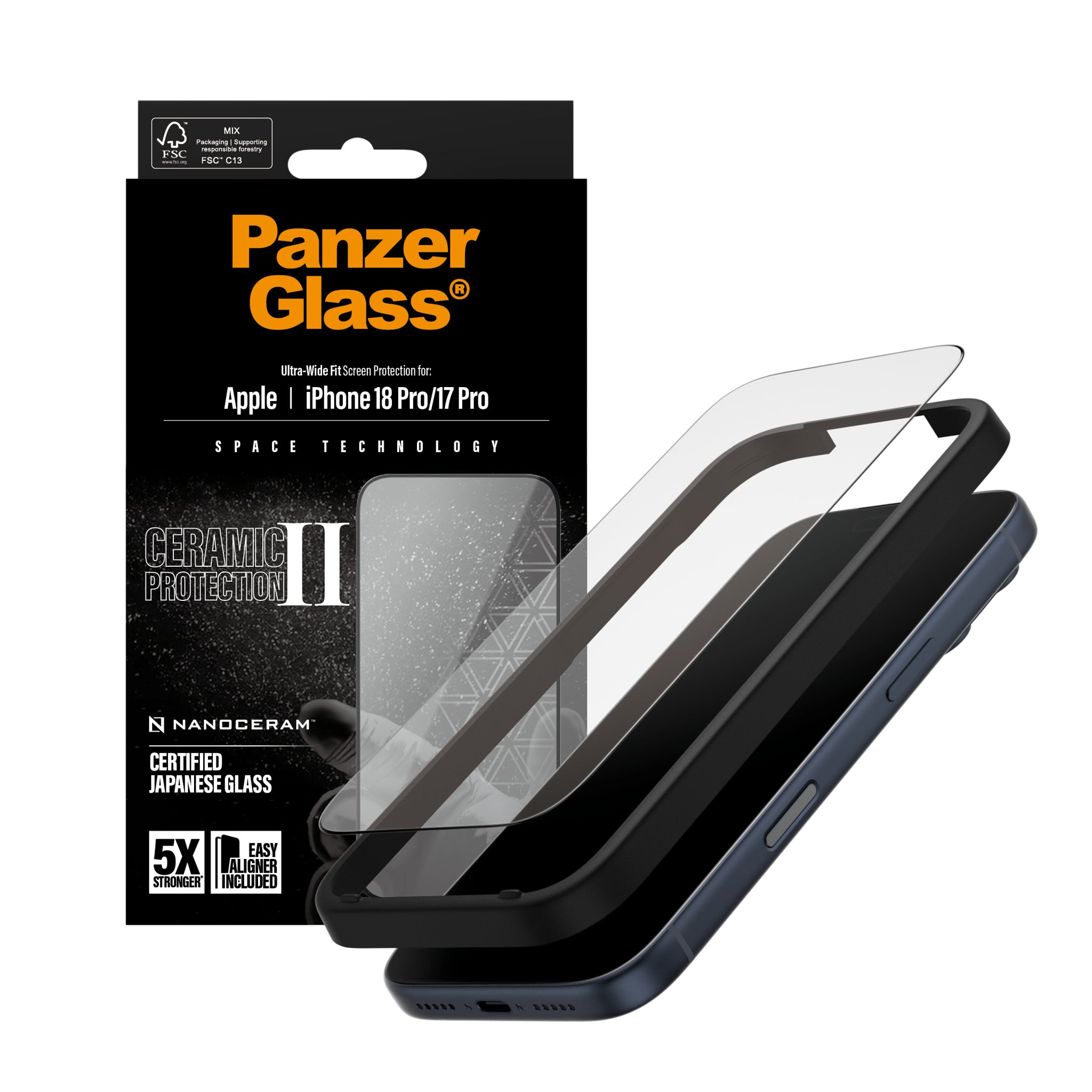 PanzerGlass® Ceramic II Screen Protector iPhone 18 Pro | 17 Pro | Ultra-Wide Fit w. EasyAligner