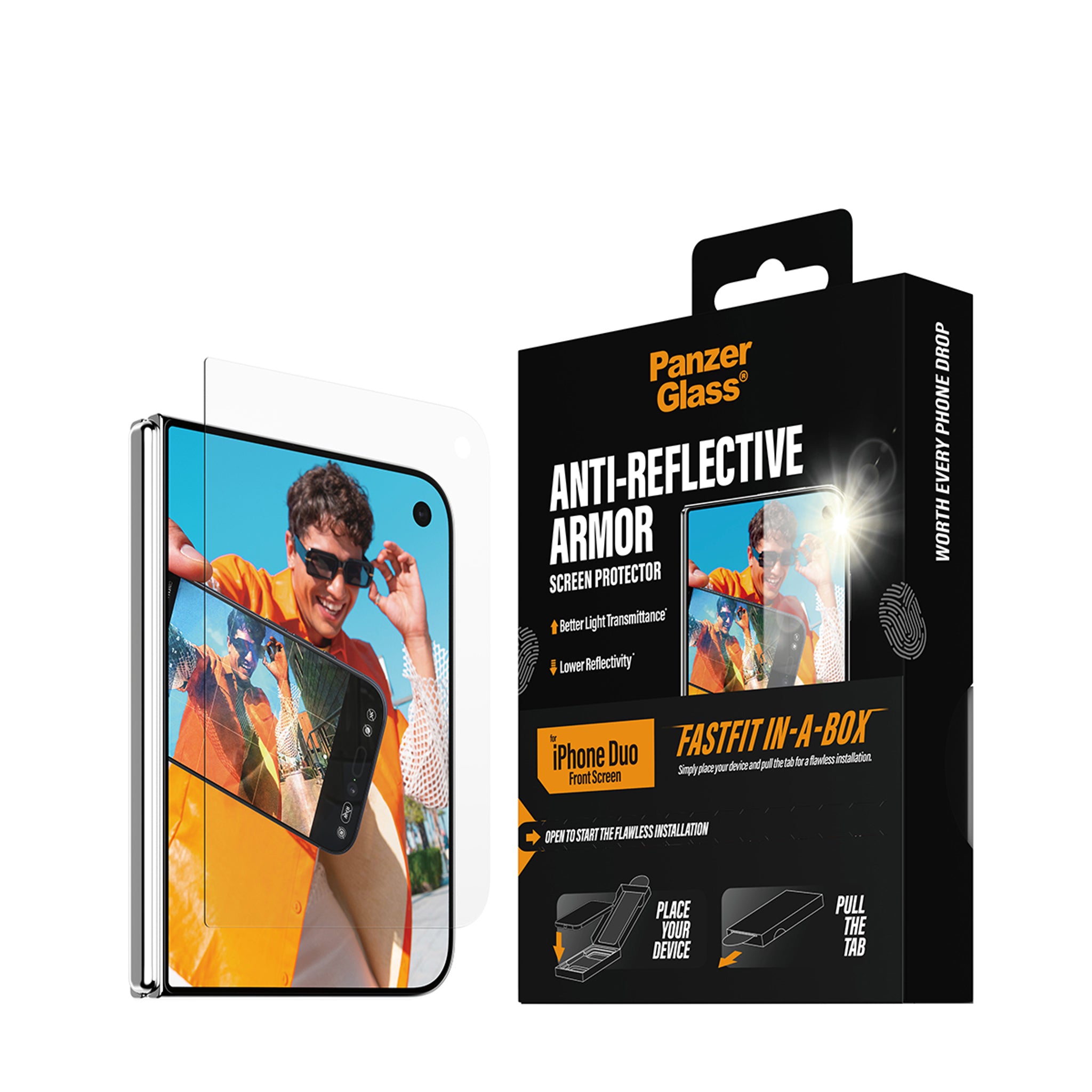 PanzerGlass® Anti-reflective Armor Front Screen Protector iPhone Duo | FRAME FIT w. FASTFIT IN-A-BOX
