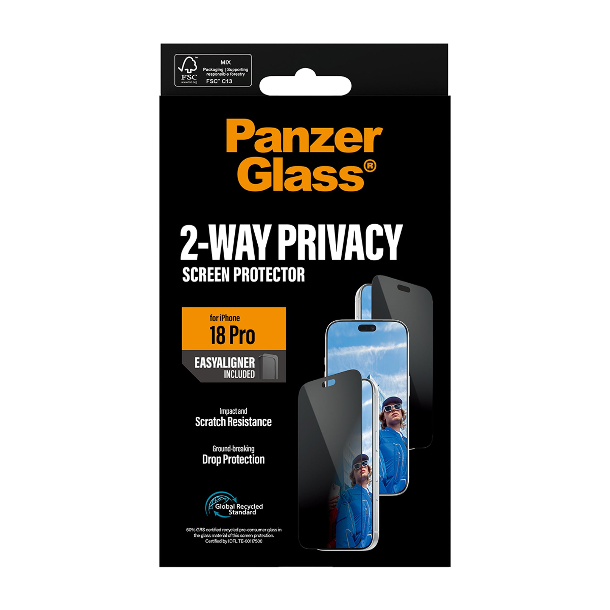 PanzerGlass® 2-Way Privacy Screen Protector iPhone 18 Pro | Ultra-Wide Fit w. EasyAligner