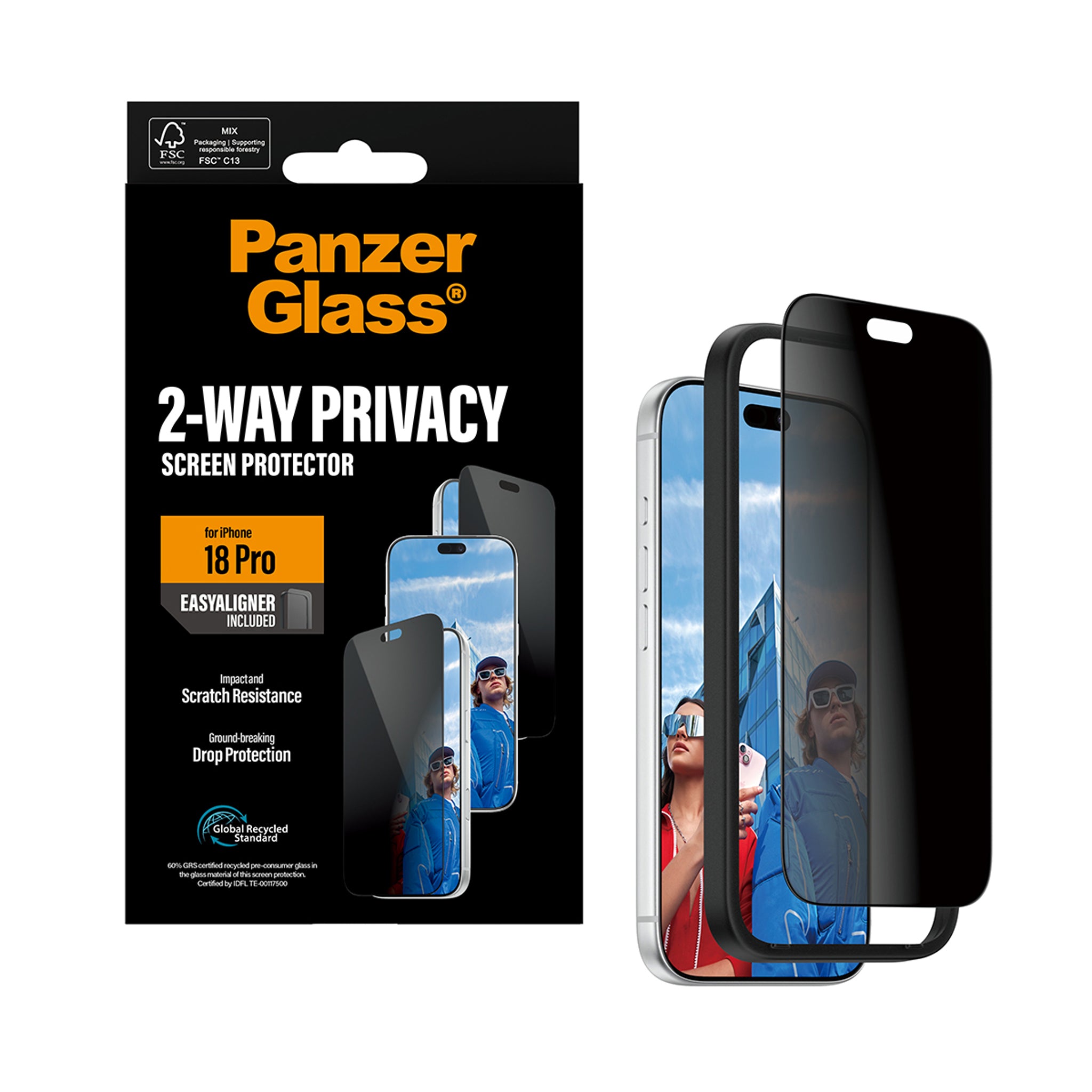 PanzerGlass® 2-Way Privacy Screen Protector iPhone 18 Pro | Ultra-Wide Fit w. EasyAligner