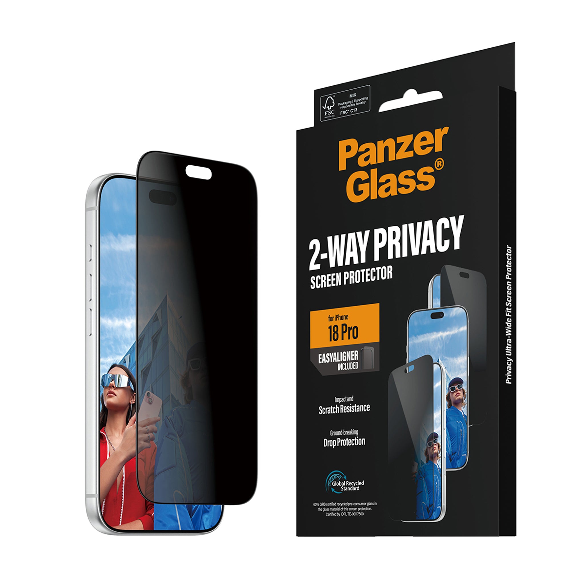 PanzerGlass® 2-Way Privacy Screen Protector iPhone 18 Pro | Ultra-Wide Fit w. EasyAligner