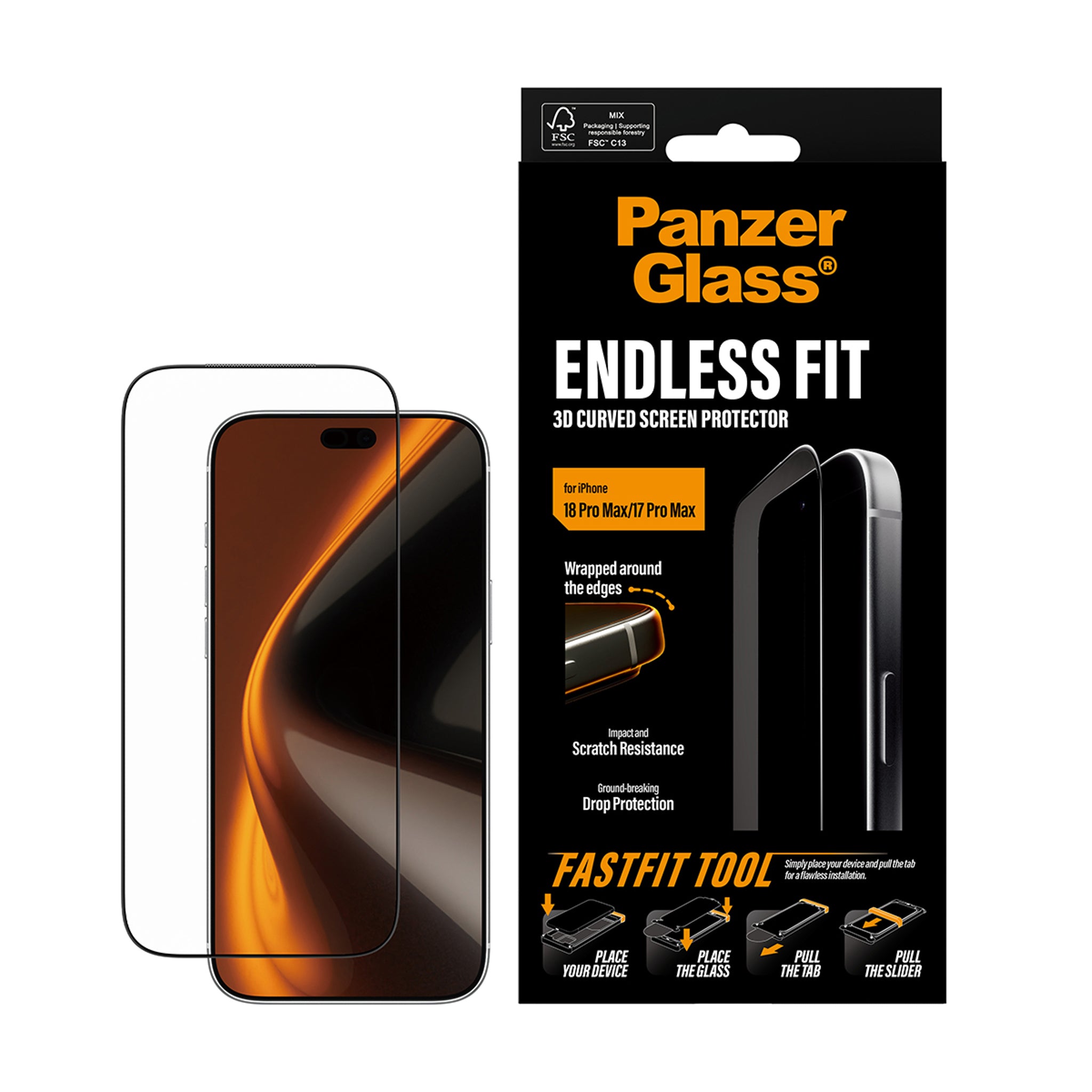 PanzerGlass® Endless Fit 3D Curve Screen Protector iPhone 18 Pro Max | 17 Pro Max w. FastFit Tool