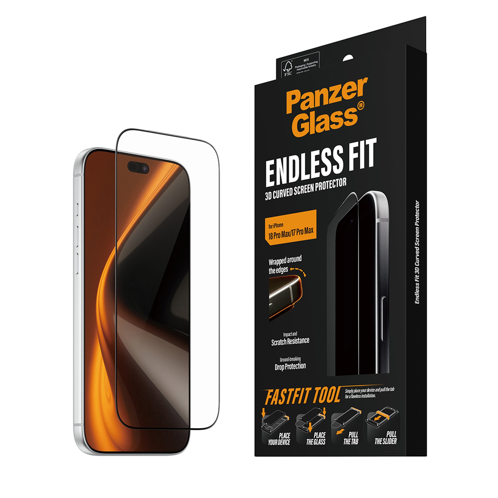 PanzerGlass® Endless Fit 3D Curve Screen Protector iPhone 18 Pro Max | 17 Pro Max w. FastFit Tool